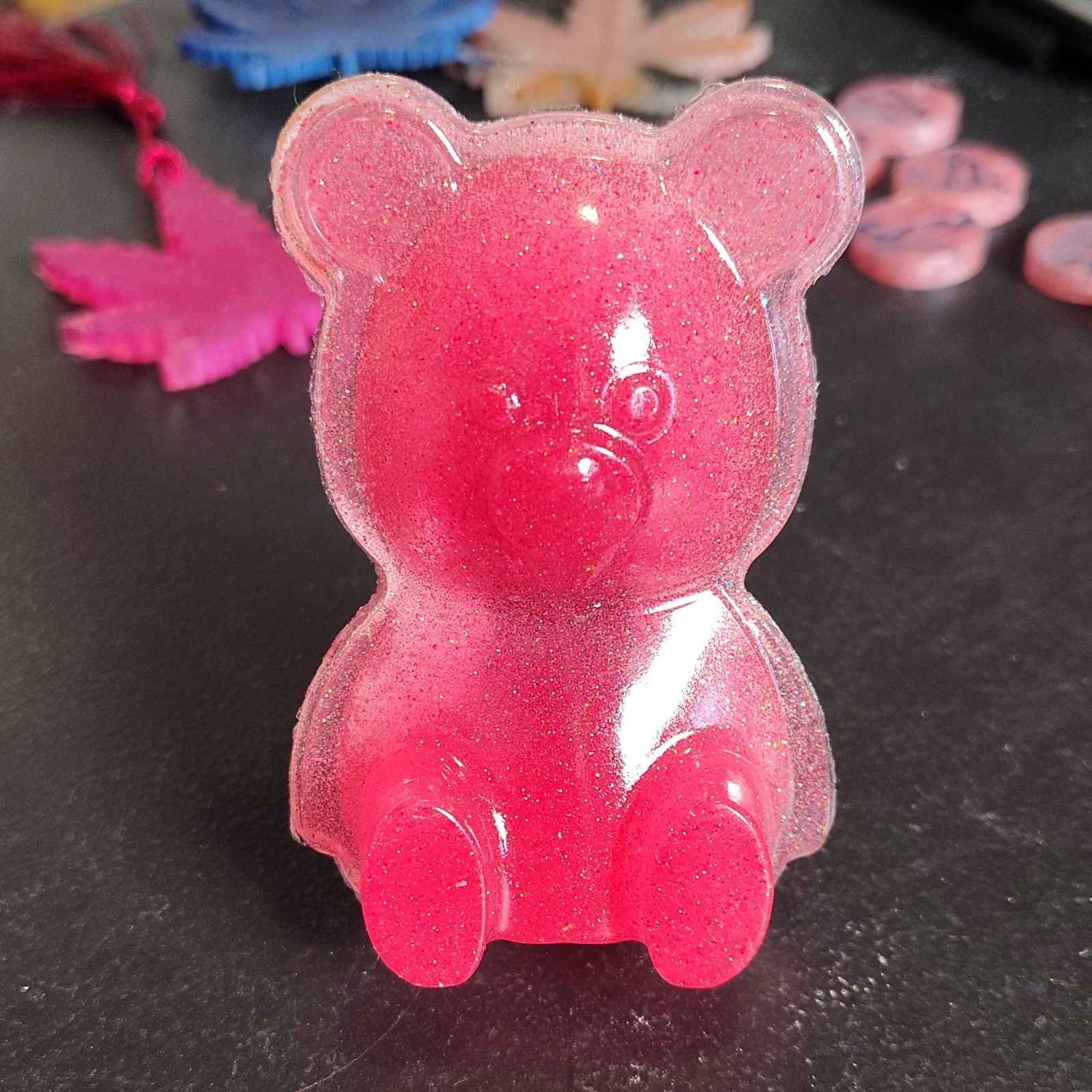 Pink Clear Resin Bear Magnet Figurine, Glossy Finish, Approx. 4 in