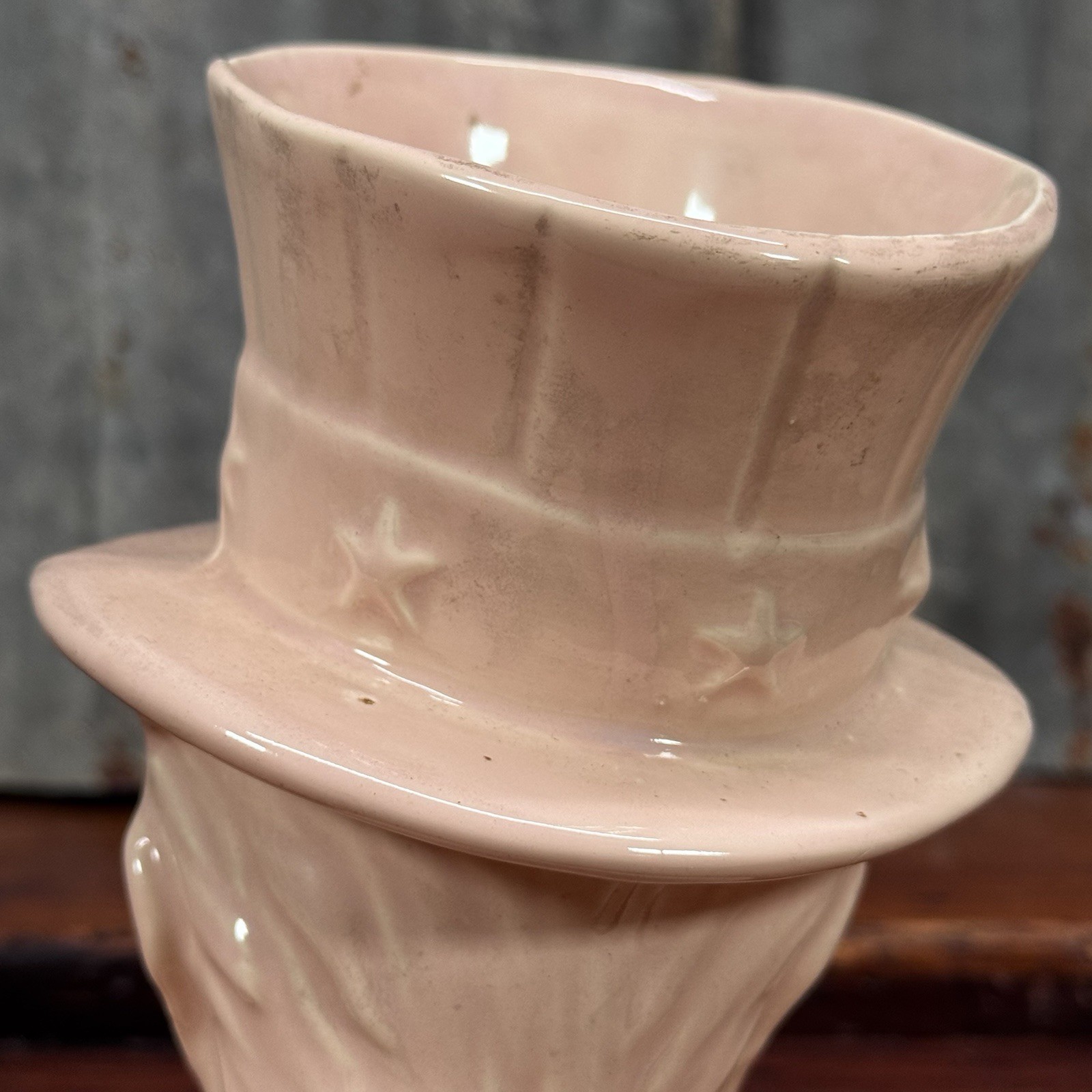 Vintage RARE 1945 Abraham Lincoln PLANTER Pink Embossed Abe Clay Pottery