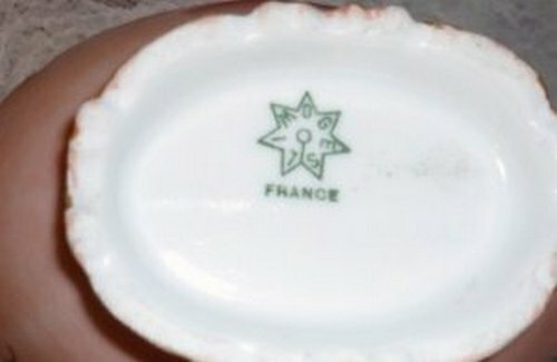 Antique Limoges Pink and Gold Fancy Handled Sugar Basket Green Stamp