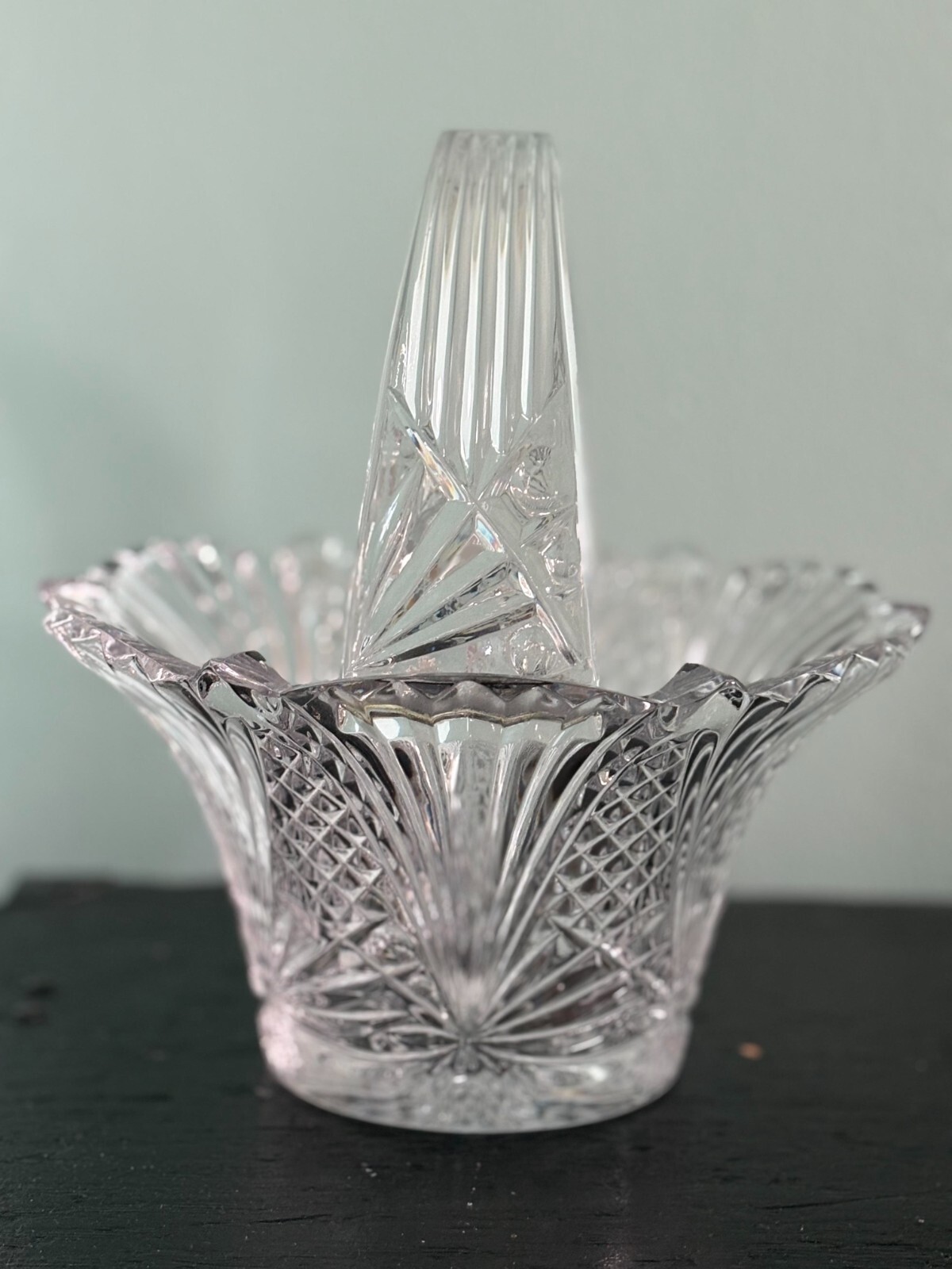 Imperial Crystal Handled Basket Candy Vase Dish 9.5 inches