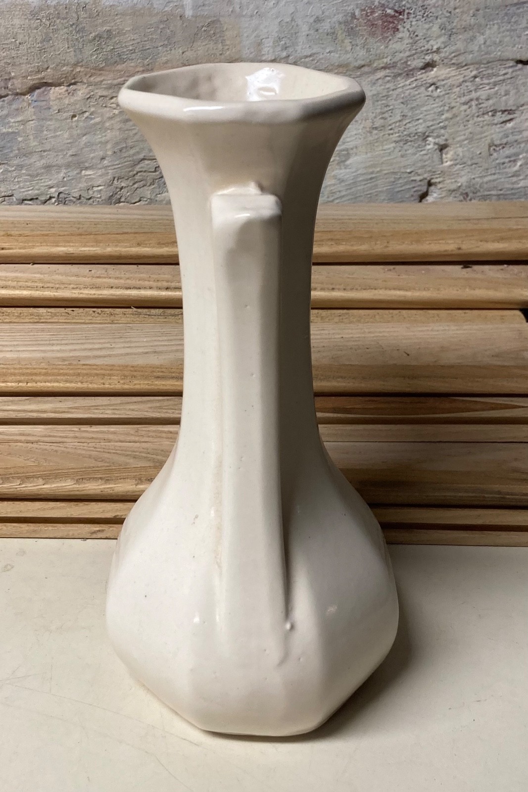 Vintage Nelson McCoy Double Handles White Vase 9″ Tall 1940’s Unusual Panels