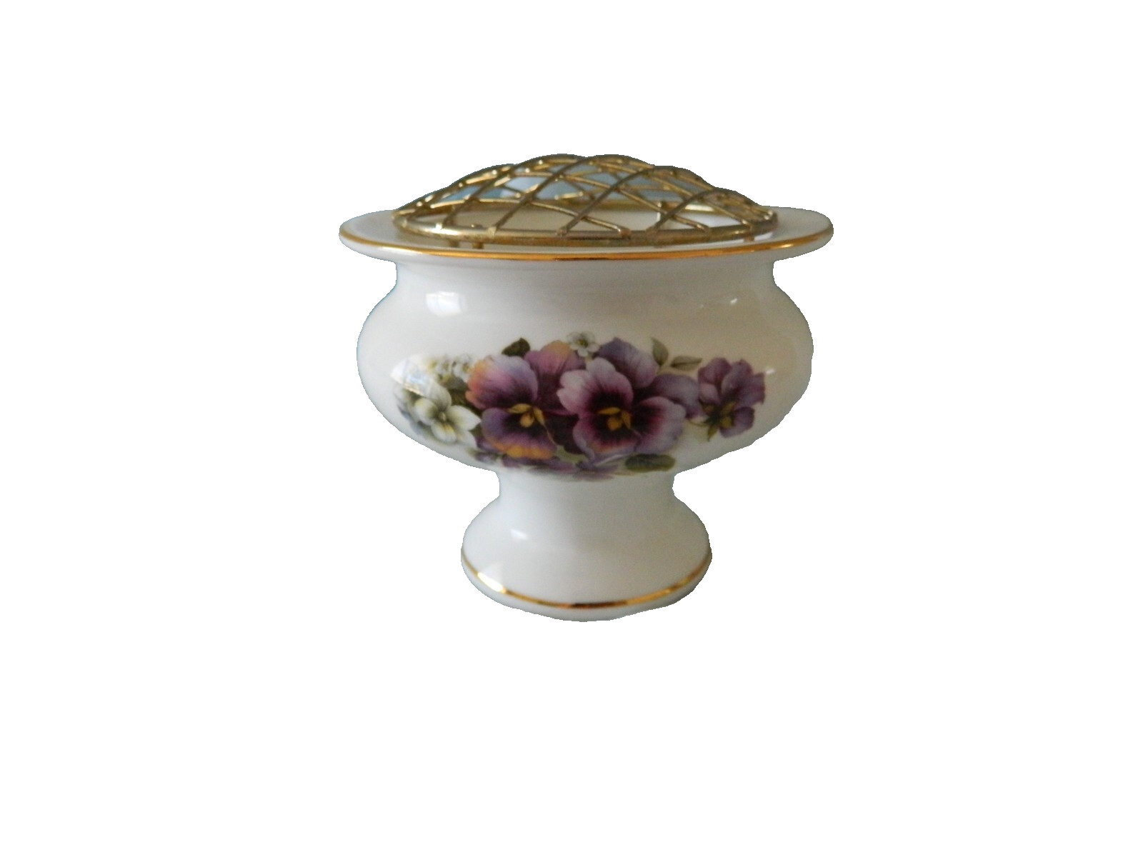 Vintage CHELSON China Porcelain Gridded Posy Rose Bowl Wire Frog Pansy England