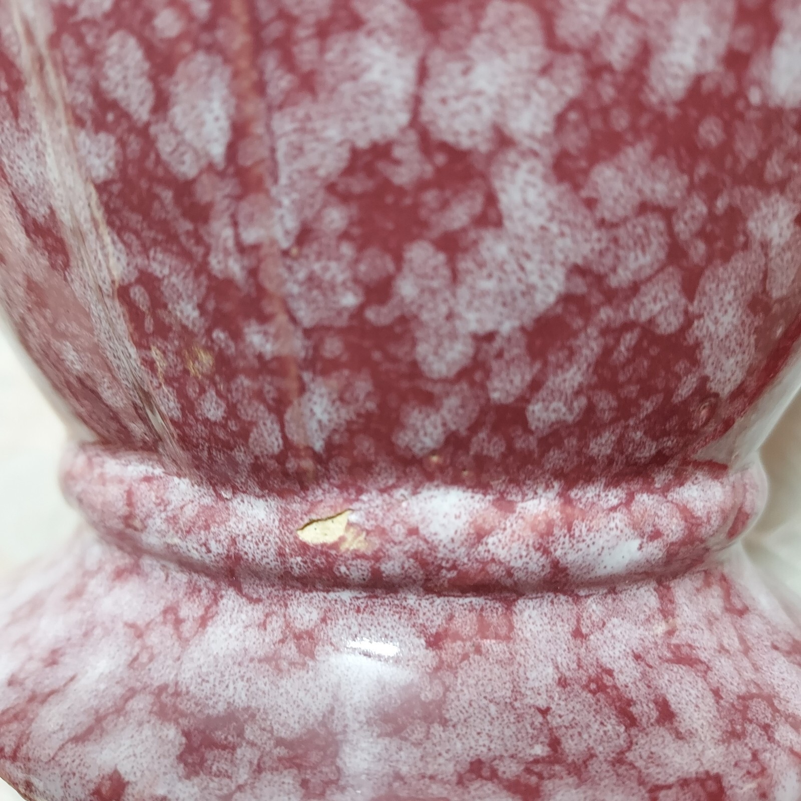 Robinson Ransbottom Spongeware Pink Marbled 2 Handled Vase READ