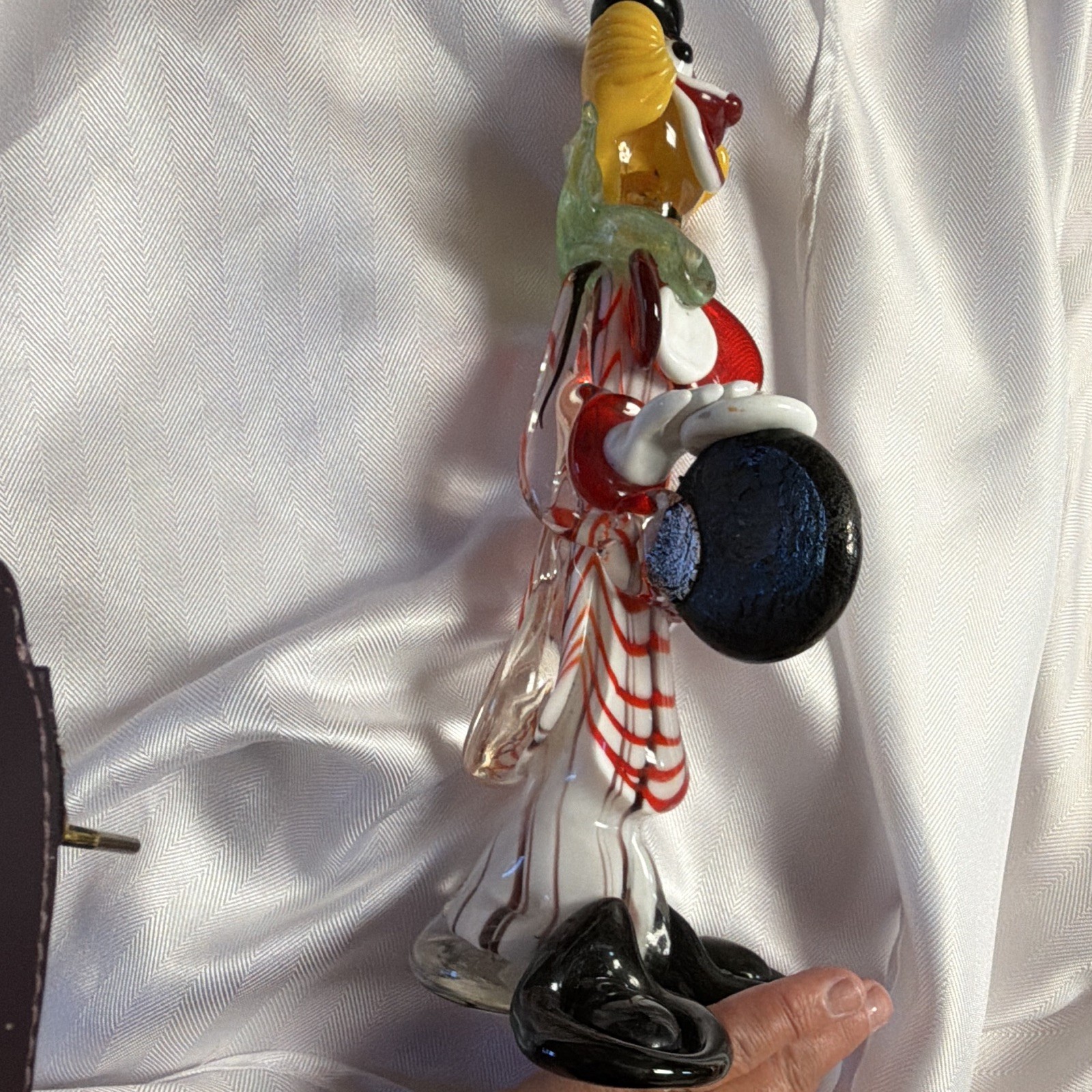 Unmarked Art Glass Clown Figurine Decorative Multicolor Glass 12 in