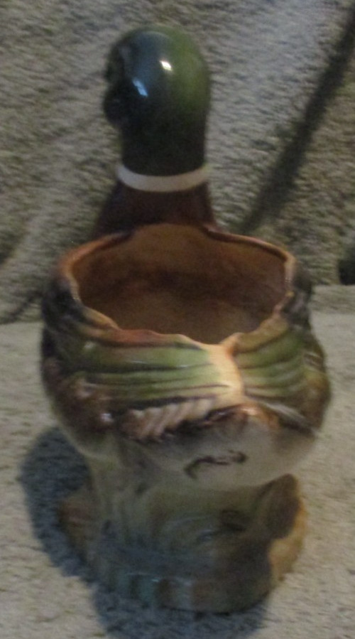 Vintage CALIFORNIA POTTERY Mid Century MALLARD DUCK Figure 8 1/2″ Planter 1950s