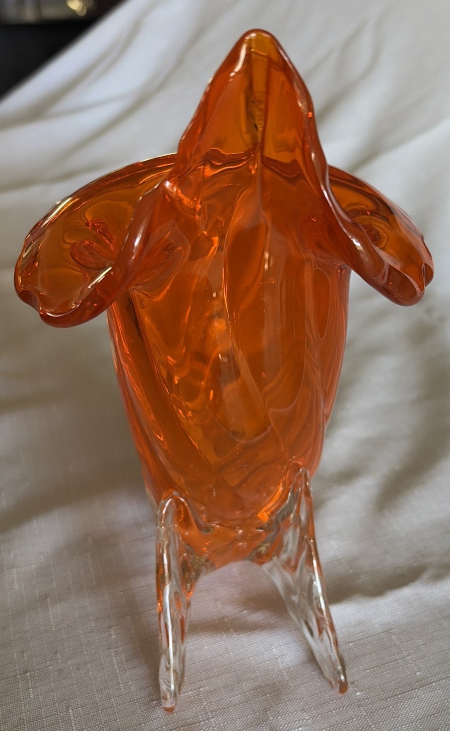 MCM Murano Blown Art Glass Cornucopia Vase Hand-Blown Day-Glow-Orange 8”