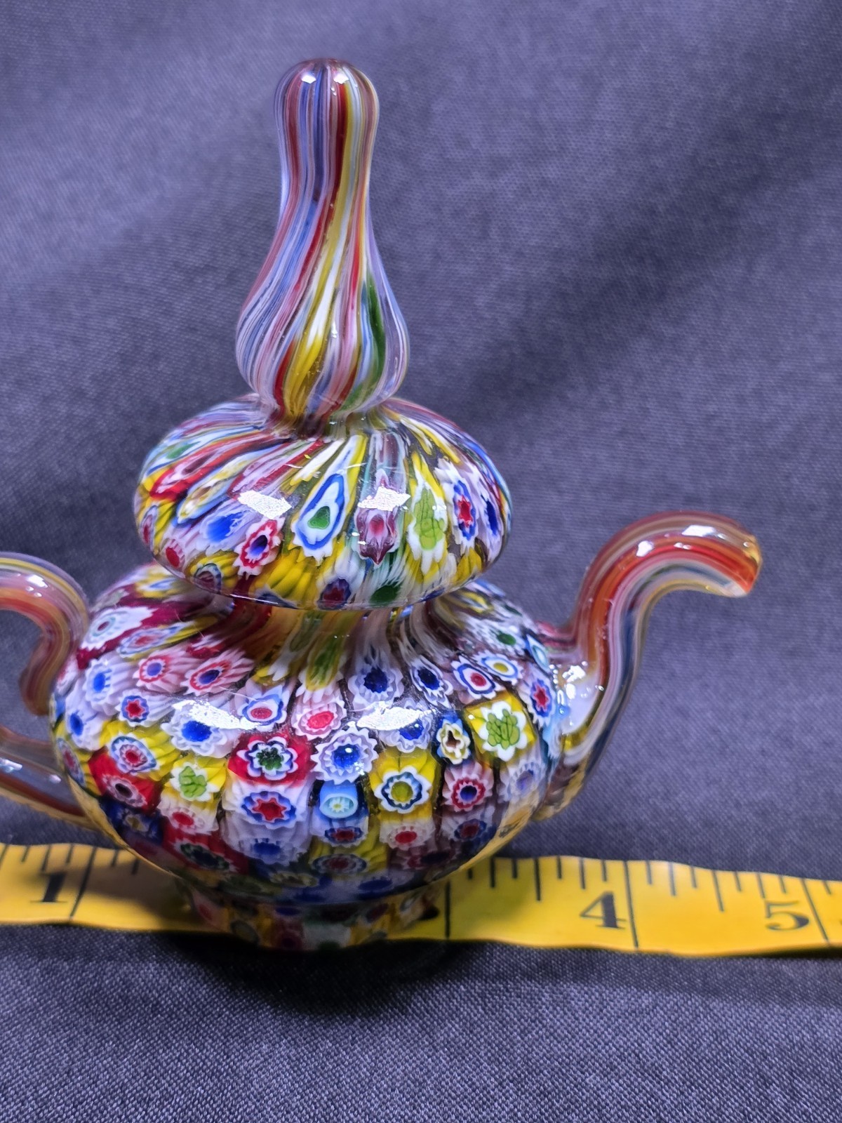 Vintage 1960s Ventian Millefiori Murano Glass Paperweight Tea Pot