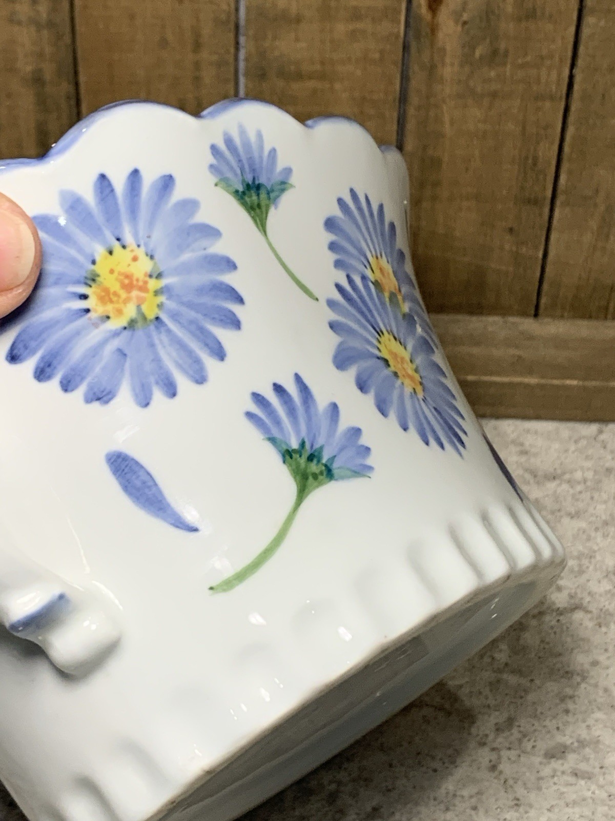 Andrea by Sadek Ceramic Blue Cornflower Flowers Cachepot Planter