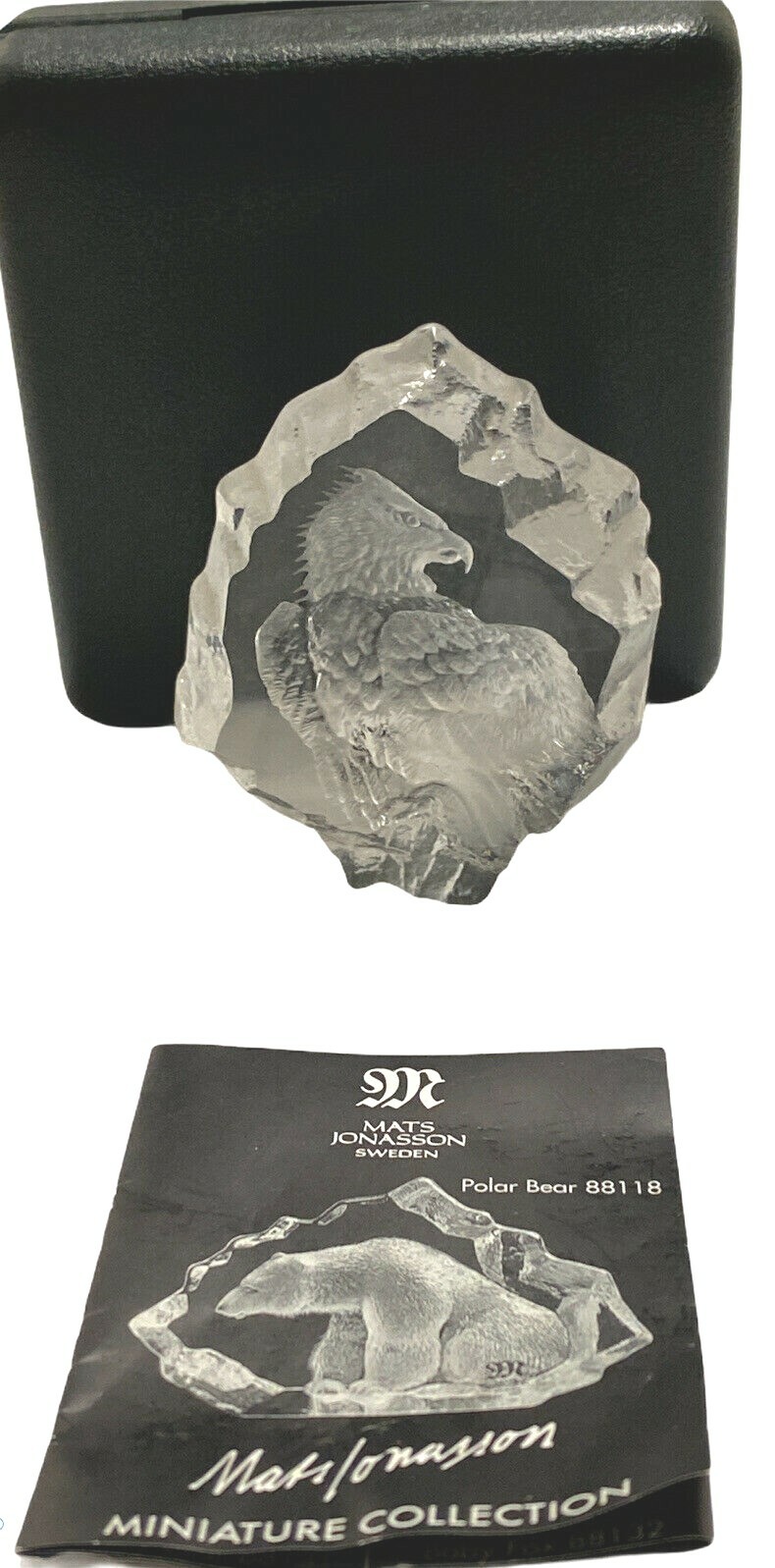 Mats Jonasson Full Lead Crystal Eagle Sculpture Sweden Clear Paperweight in Case