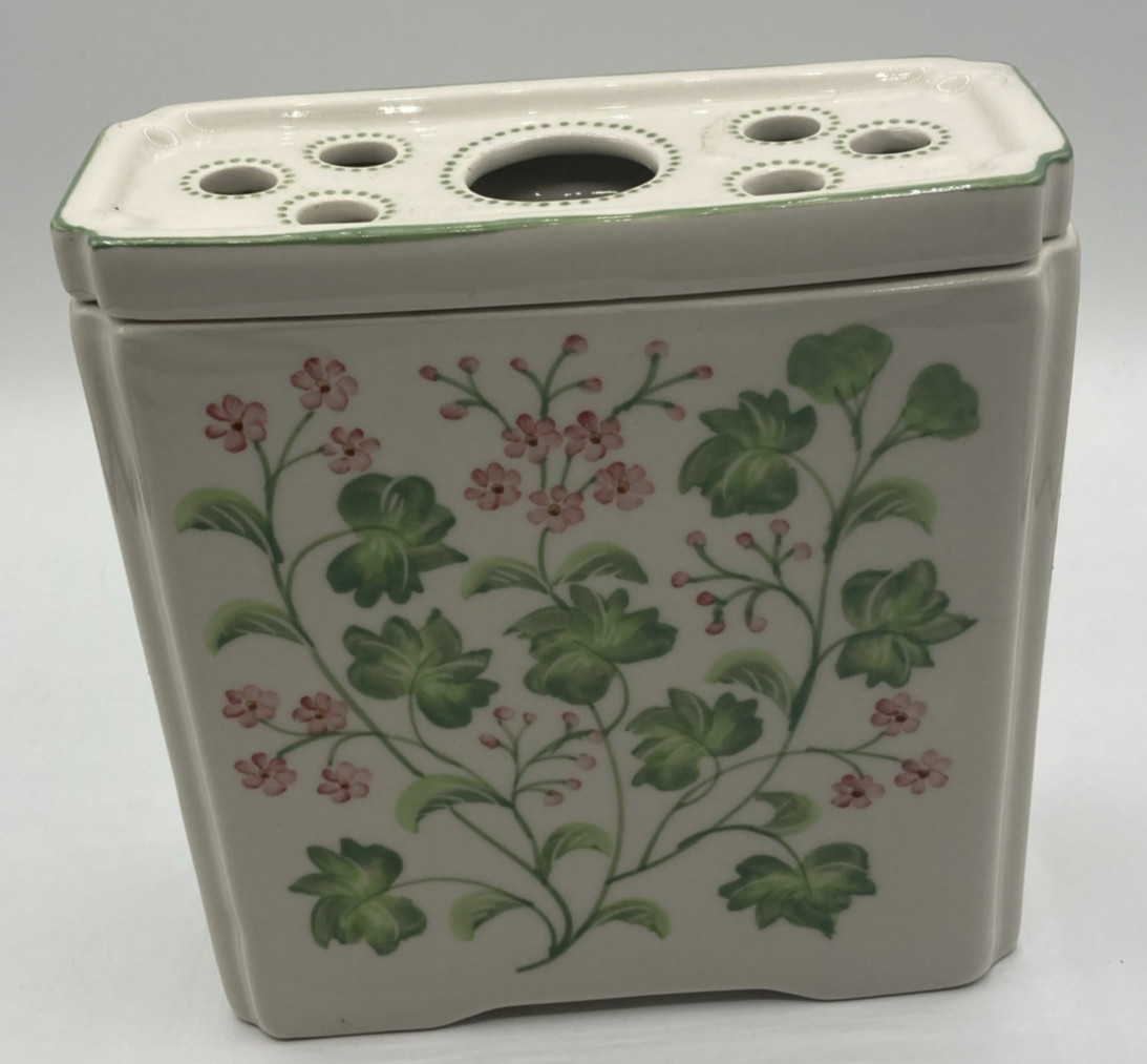 Vintage Williamsburg Pottery 7 Hole Flower Vase Andrea by Sadek “Meadow Flowers”