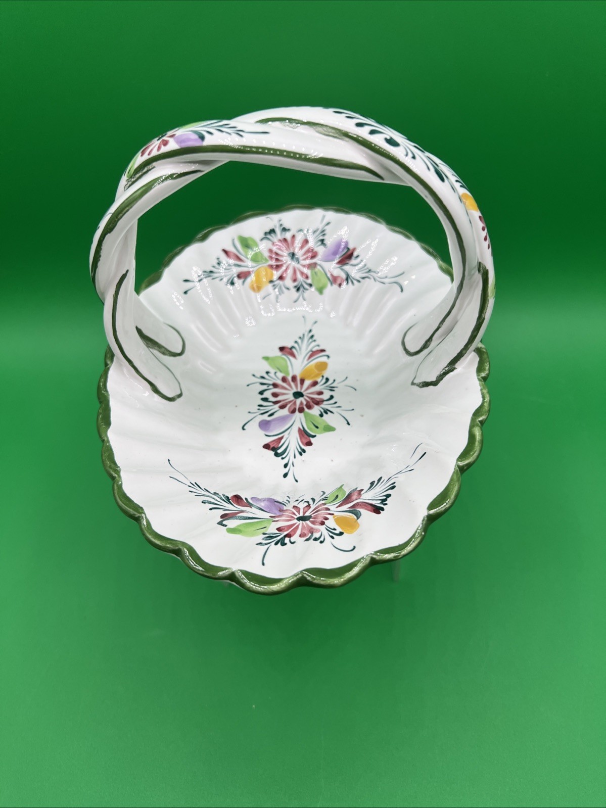 Vintage Portuguese Ceramic Basket, Hand Painted, Jay Willfred of Andrea by Sadek