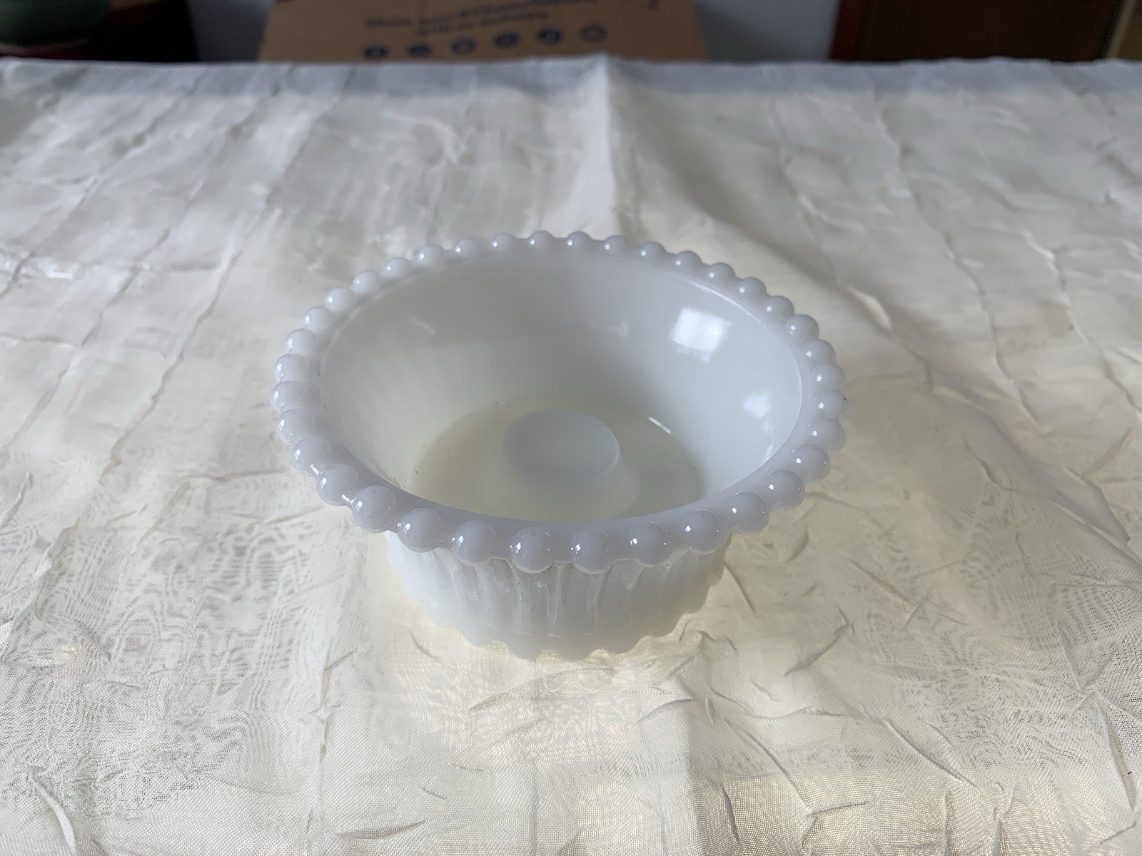 Vintage Pair Beaded Edge Opaque Milk Glass Tapered Candle Holder