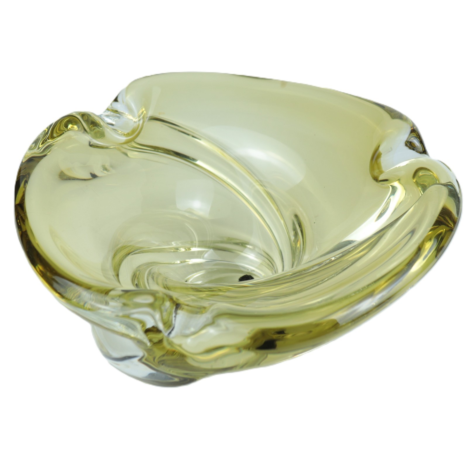 Murano Art Glass Ashtray Swirl Yellow Clear Heavy 5 lb Vintage Mid Century