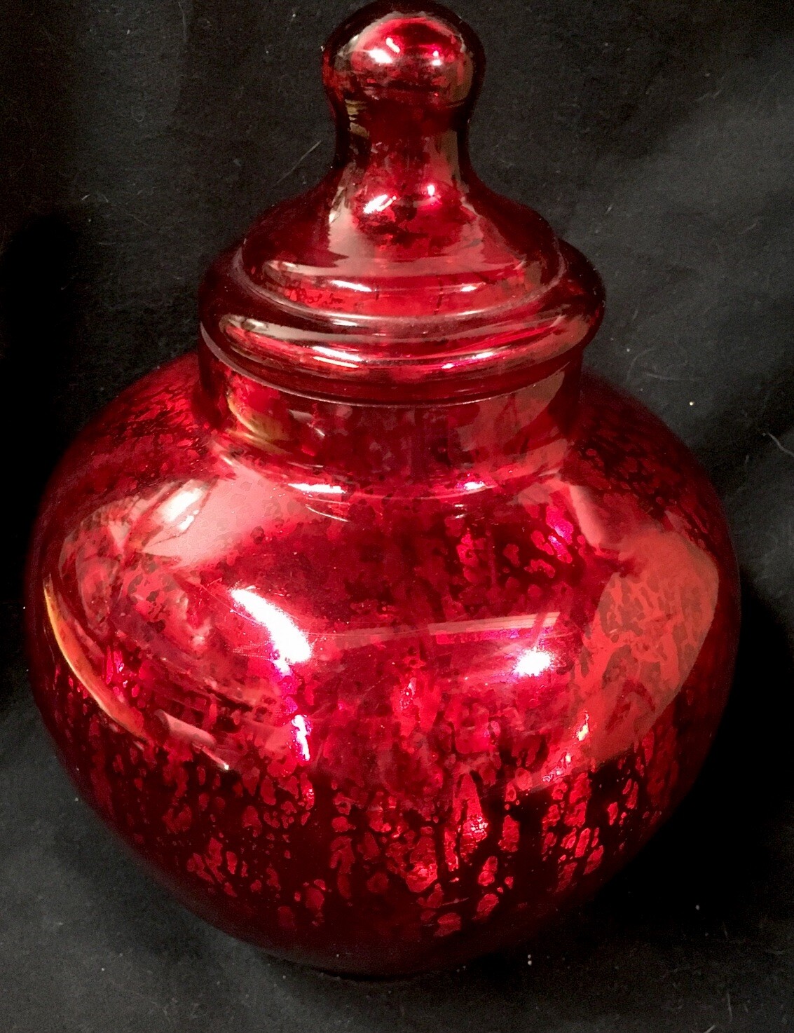 Red Mercury Glass Vase With Lid Holiday Decor 9”