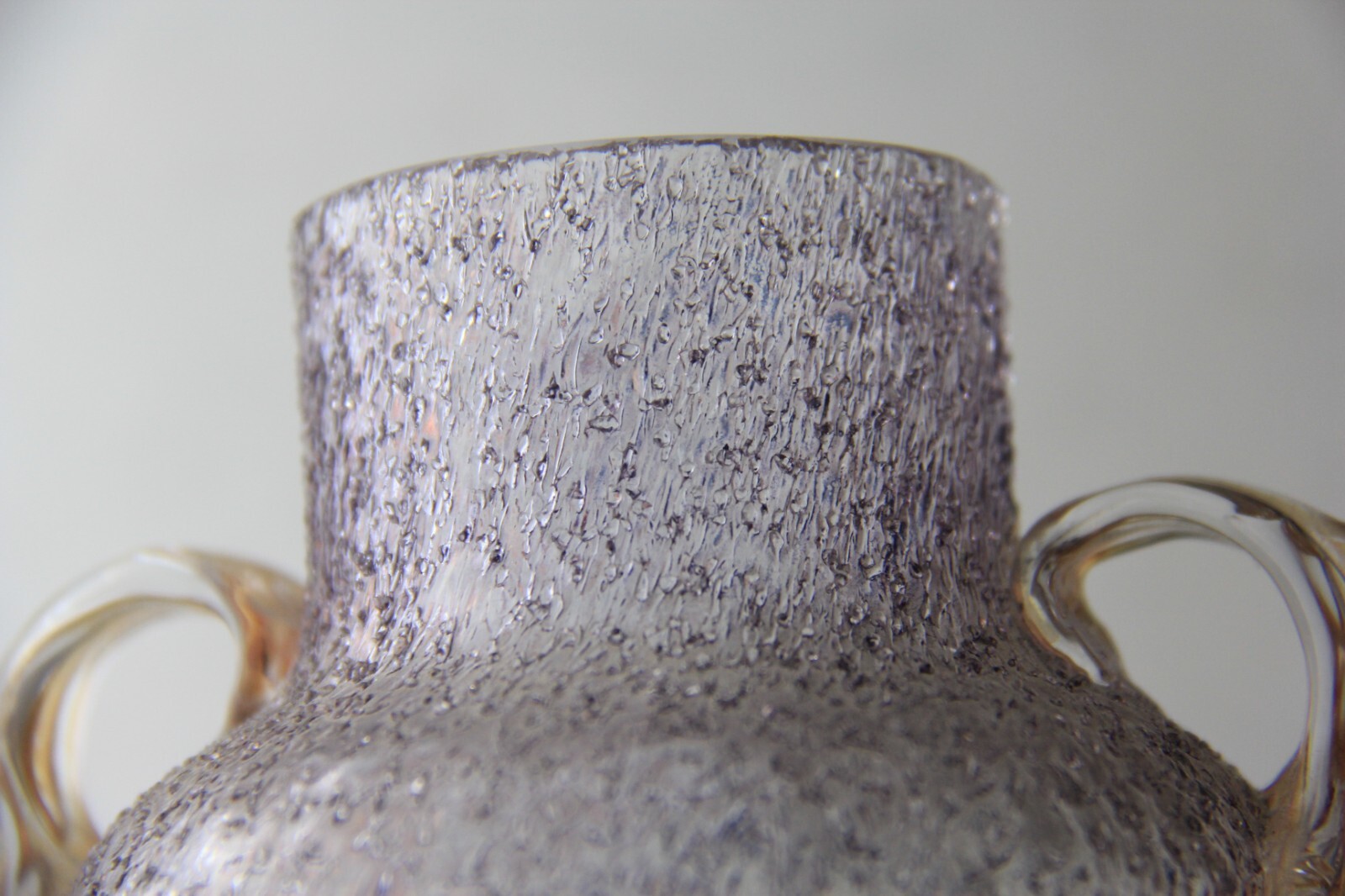 Dugan Smoke Colored Frit Vase w/ Applied Clambroth Handle -Glows!