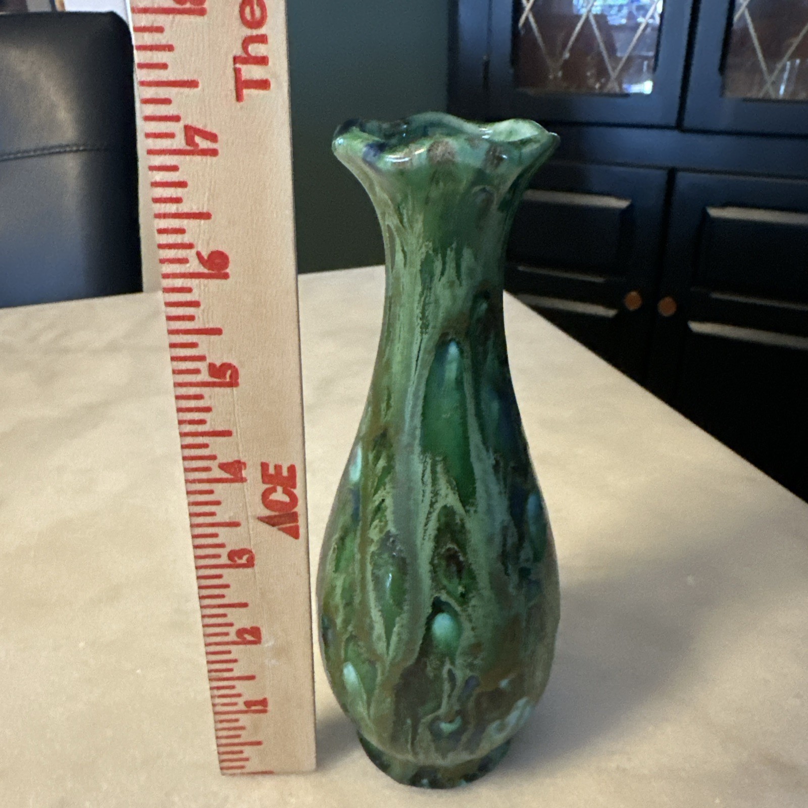 Vintage Ceramic Drip Glaze Blue, Green & Brown Vase 7″H