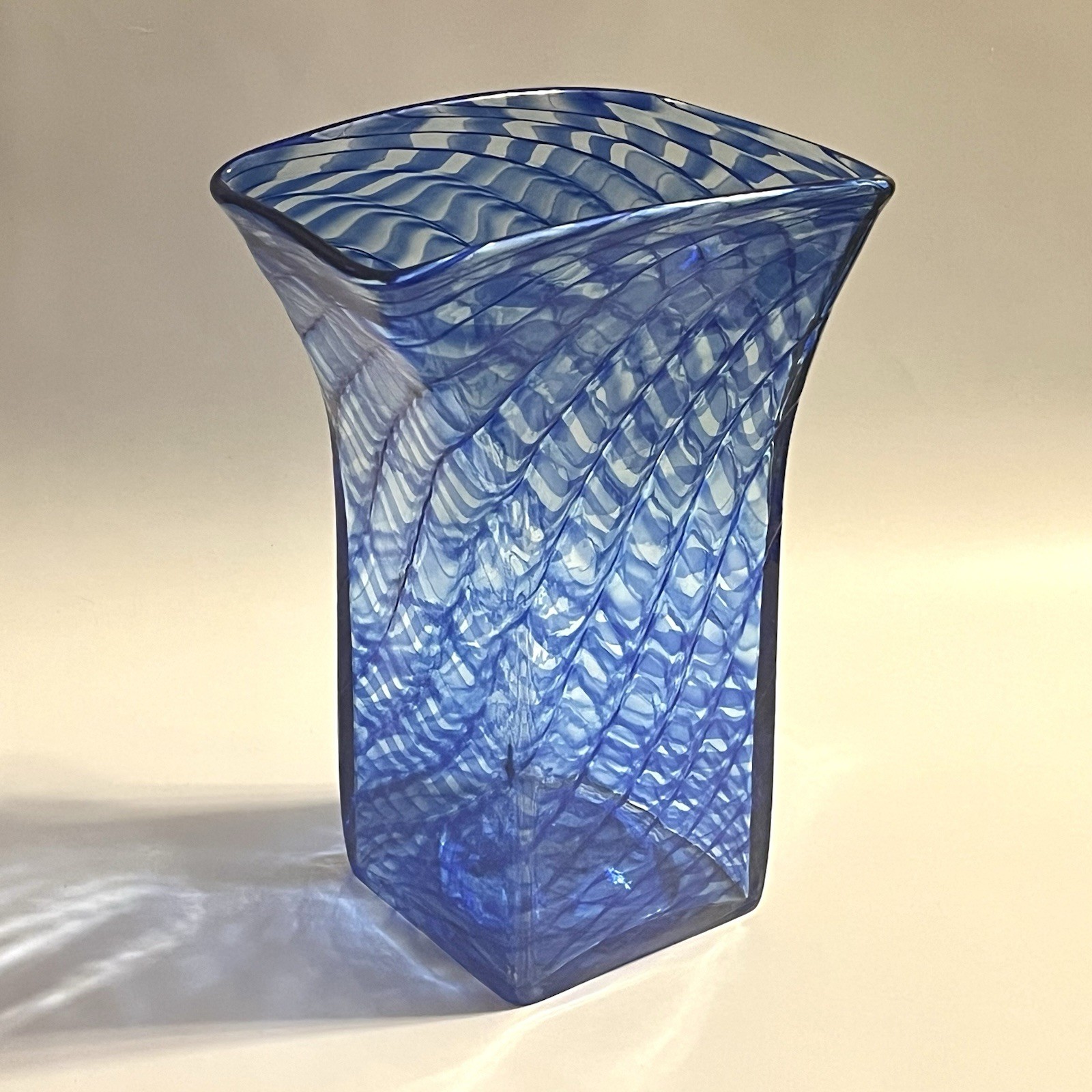 Zellique Joseph Morel JM Blue Waves Hand Blown Art Glass Vase 8″ Signed 1996