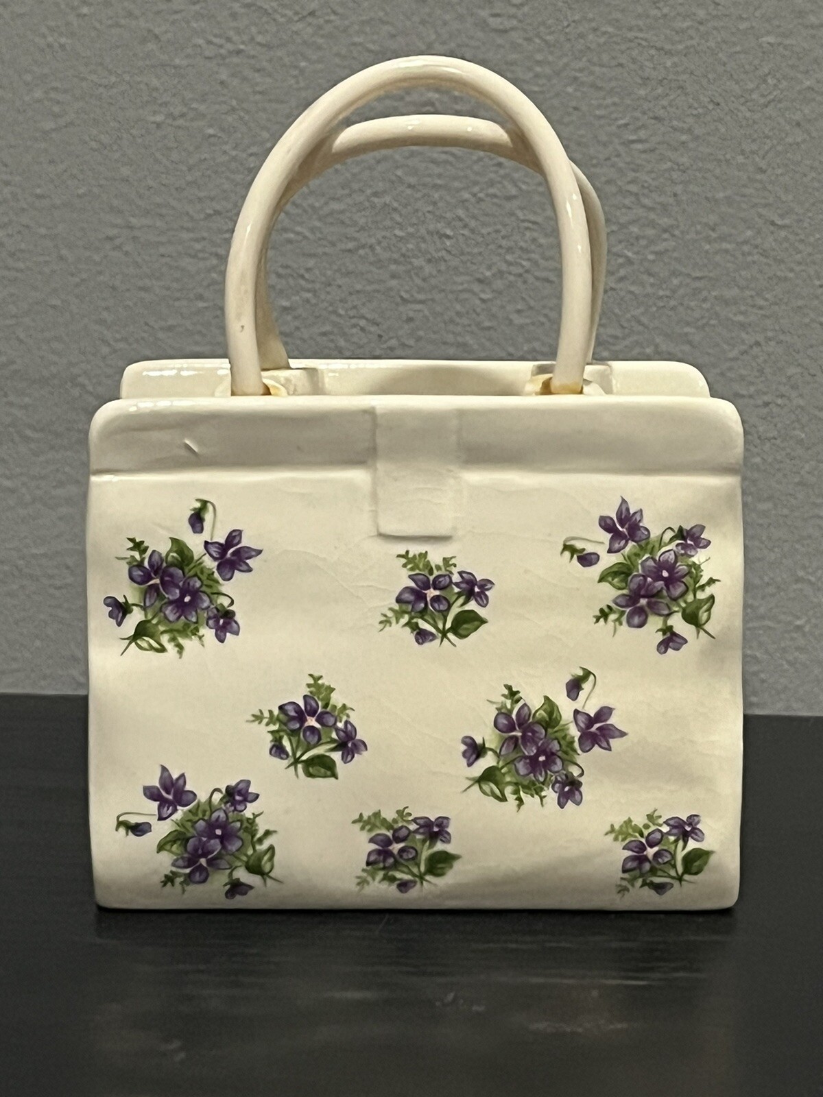 Vintage Lefton Purple Flowers Violets Handbag Desktop Container #2523