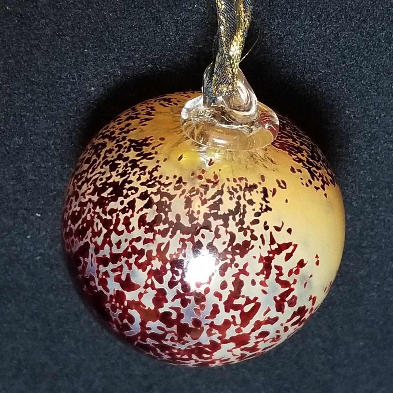 Art Glass Gazing Witch Ball Ornament Amber Multicolored 3.5″ 9