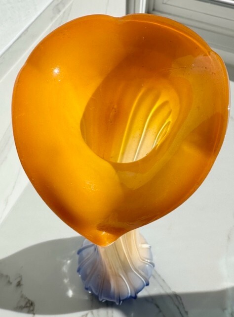 Jack In The Pulpit Vase 11.5” Peach White Blue Calla Lily Ribbed Hand Blown
