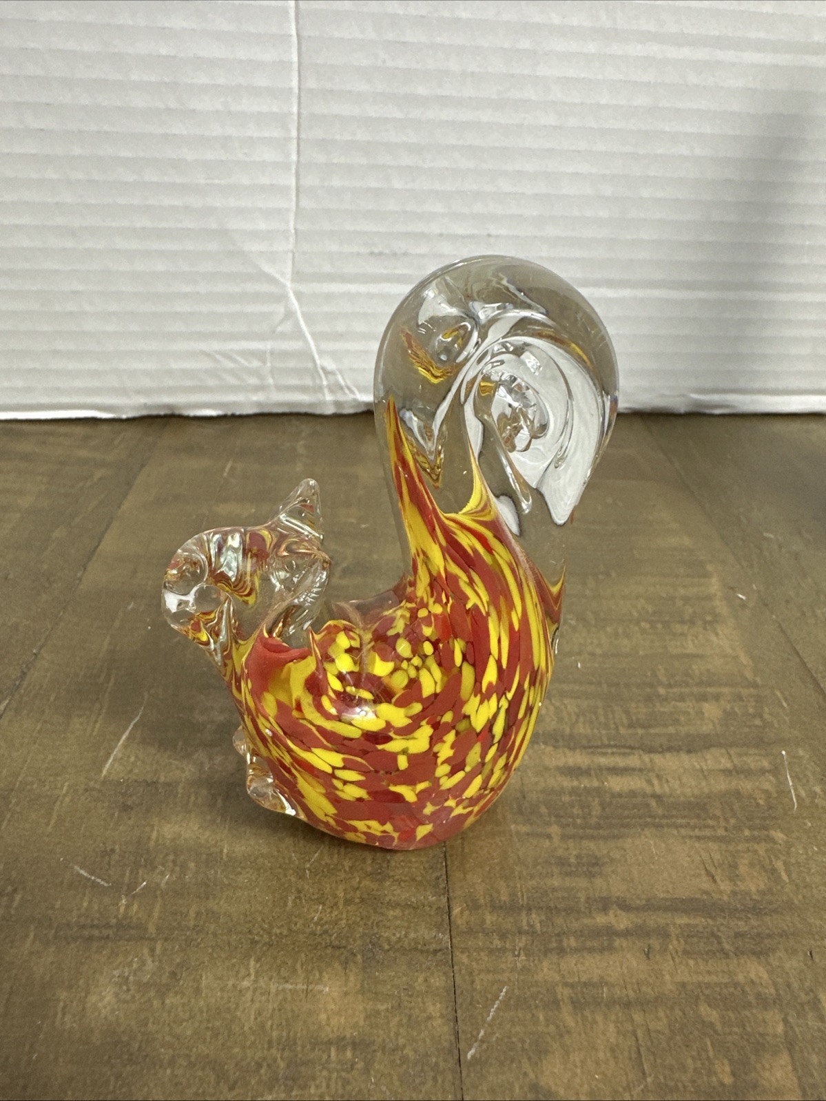 Art Glass Squirrel Figurine Vibrant Yellow Orange Confetti Swirl Paperweight