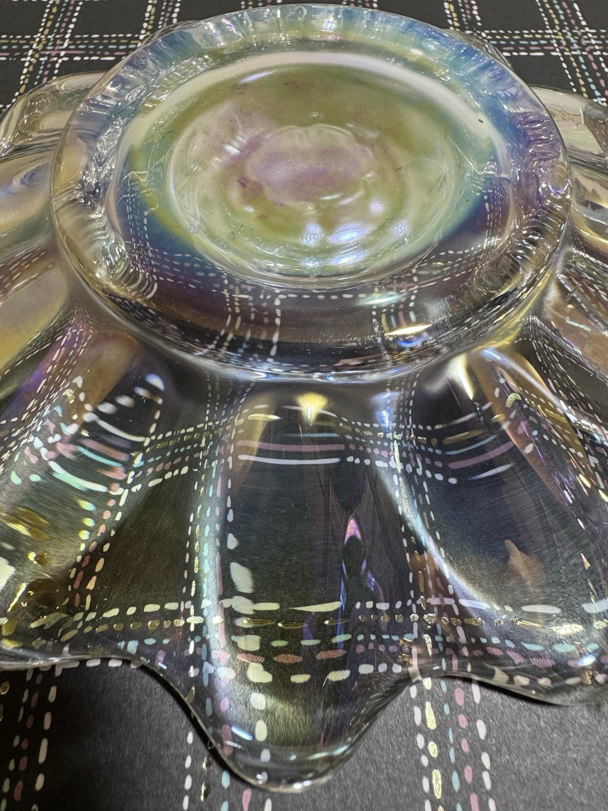 Celestial Atomic Starburst Iridescent Federal Glass 5 3/8” Candle Holders Set