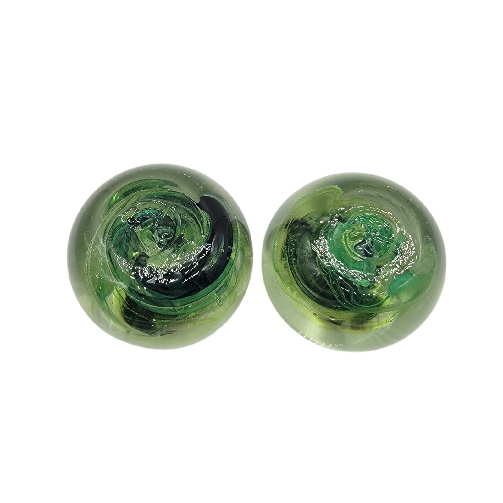 Kerry Glass Handcrafted Blown Green Yellow Swirl Taper Candle Holders Set