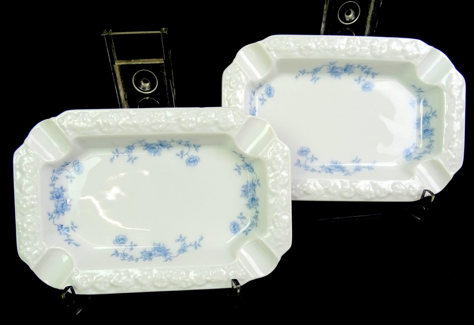 Rosenthal Continental Porcelain Maria Blue Bouquet 2 Piece 6″ Ashtrays 1973-91