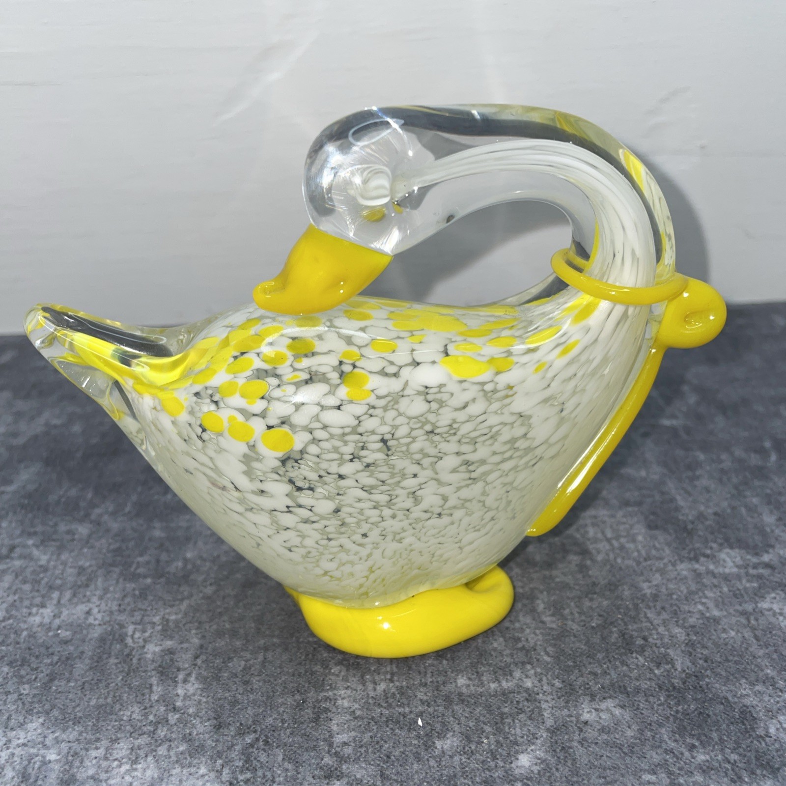 Glass Art Goose With Yellow Bow