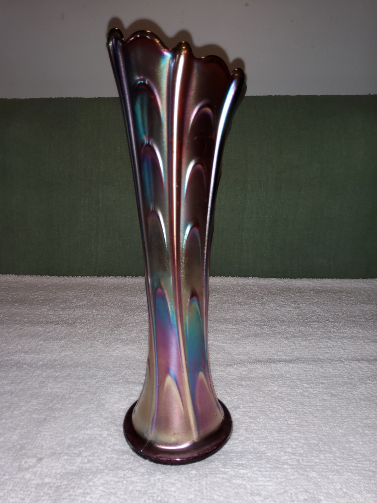 Vintage Dugan Amethyst Pulled Loop Carnival Glass Vase
