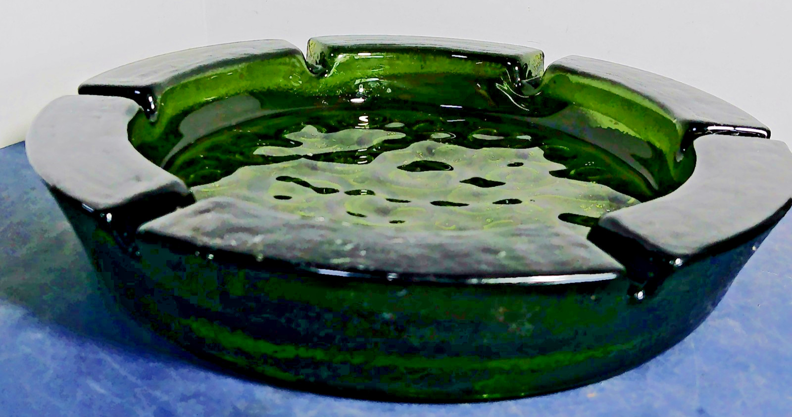 Blenko Ashtray Emerald Green Glass MCM HEAVY