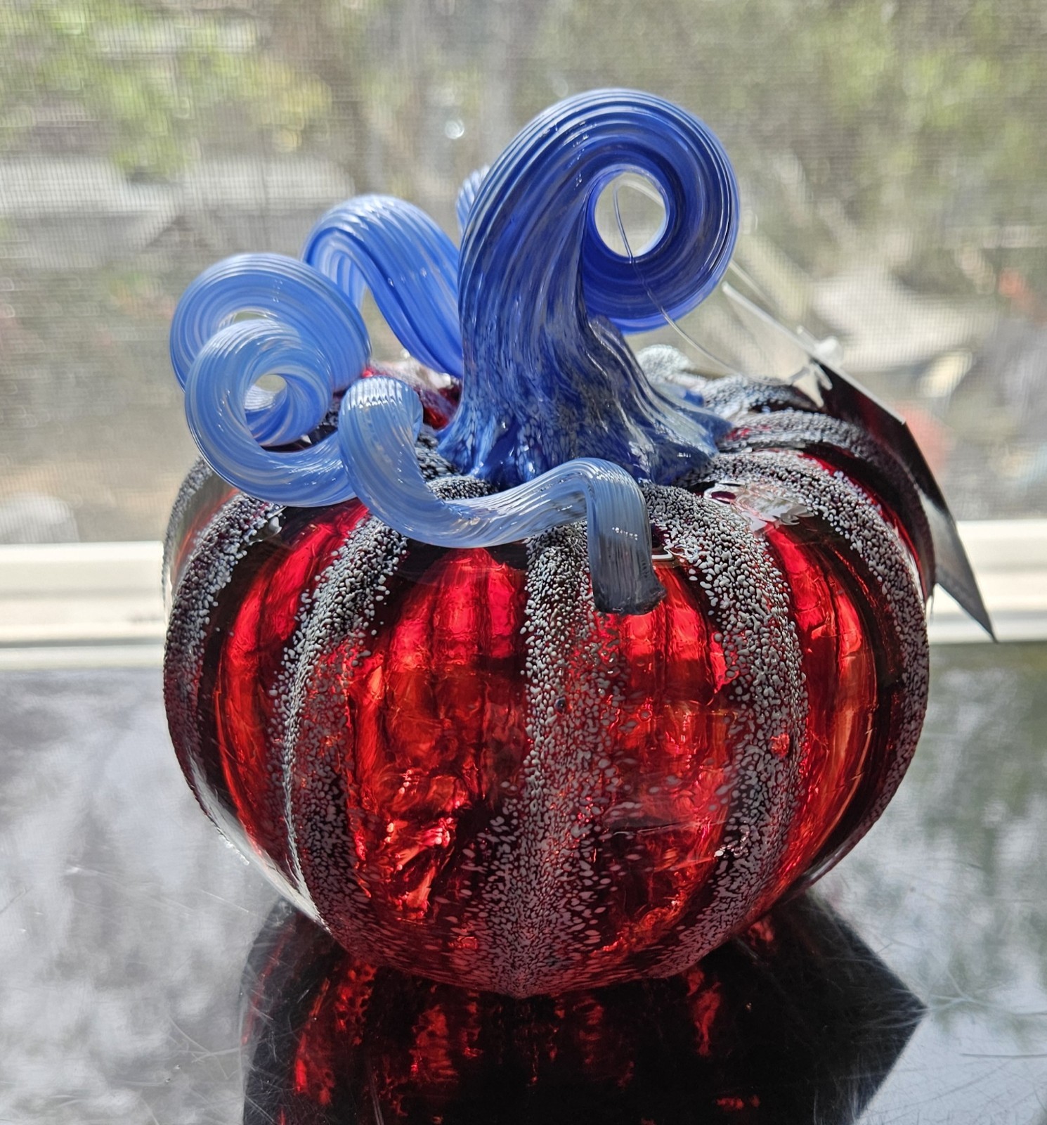 Patriotic Red, White, & Blue Luke Adams Glass Pumpkin, Squat Size