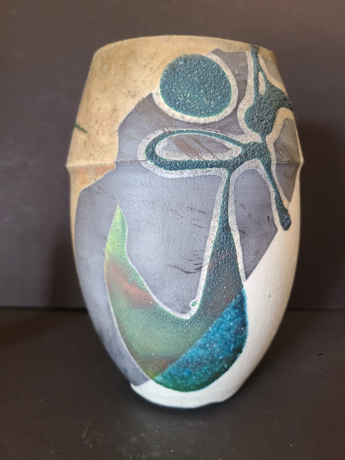 7-5/8 Raku Pottery Vase Signed by Artist