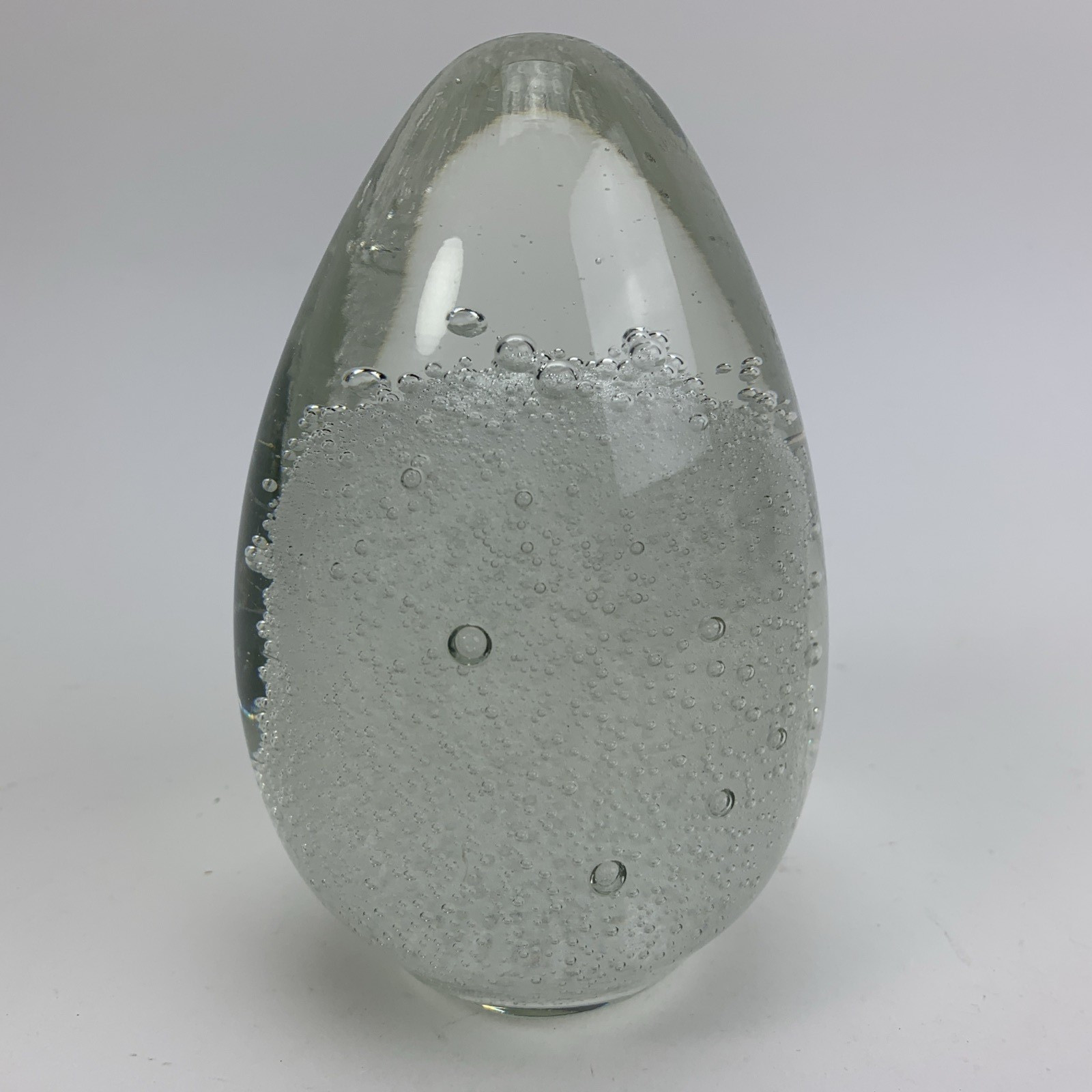 Vintage Clear Art Glass Egg Paperweight Controlled Bubbles Heavy 5.5″ 3 lbs