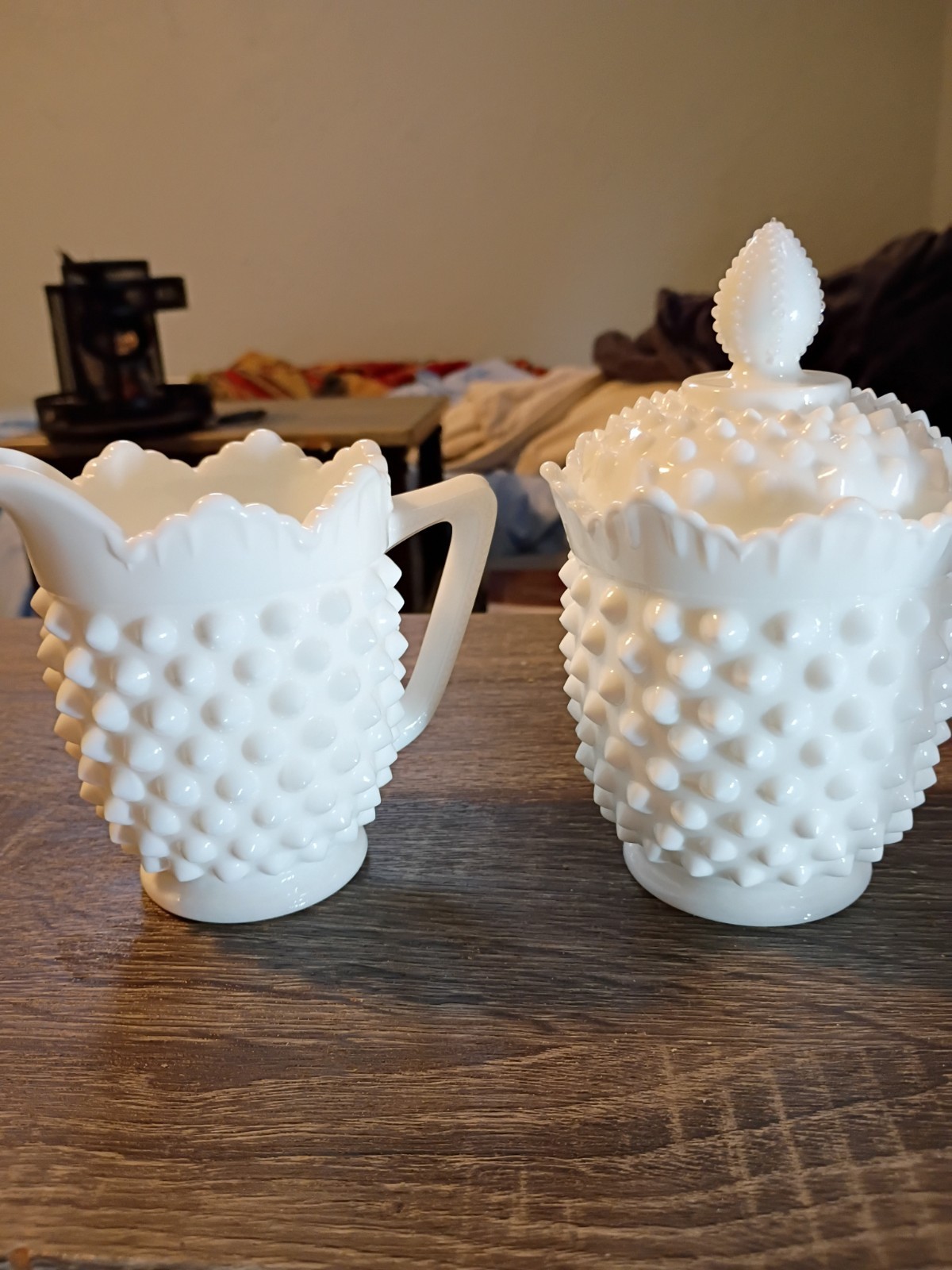 Antique FENTON Hobnail Milkglass Lot 2 With 1 Lid