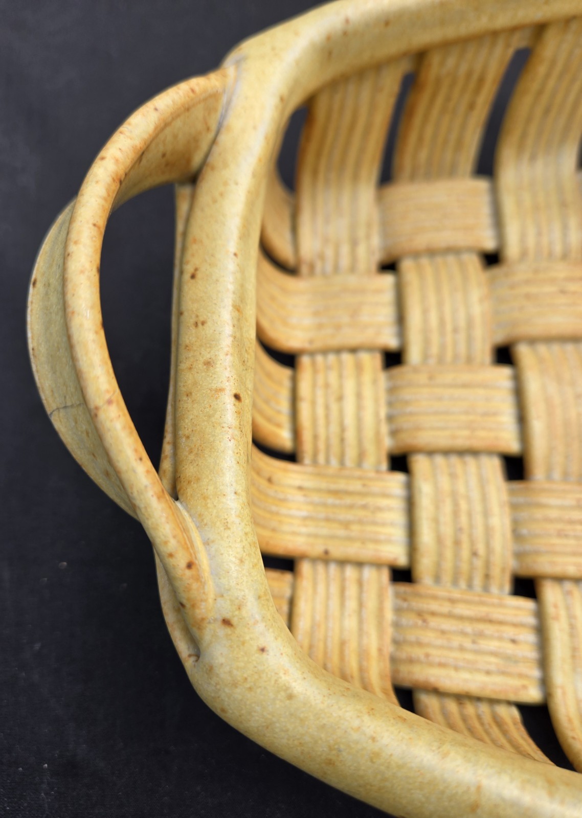 Vintage Parmentier Pottery Waved Basket Dish 11 By 7 Inch Retro Farmhouse Decor