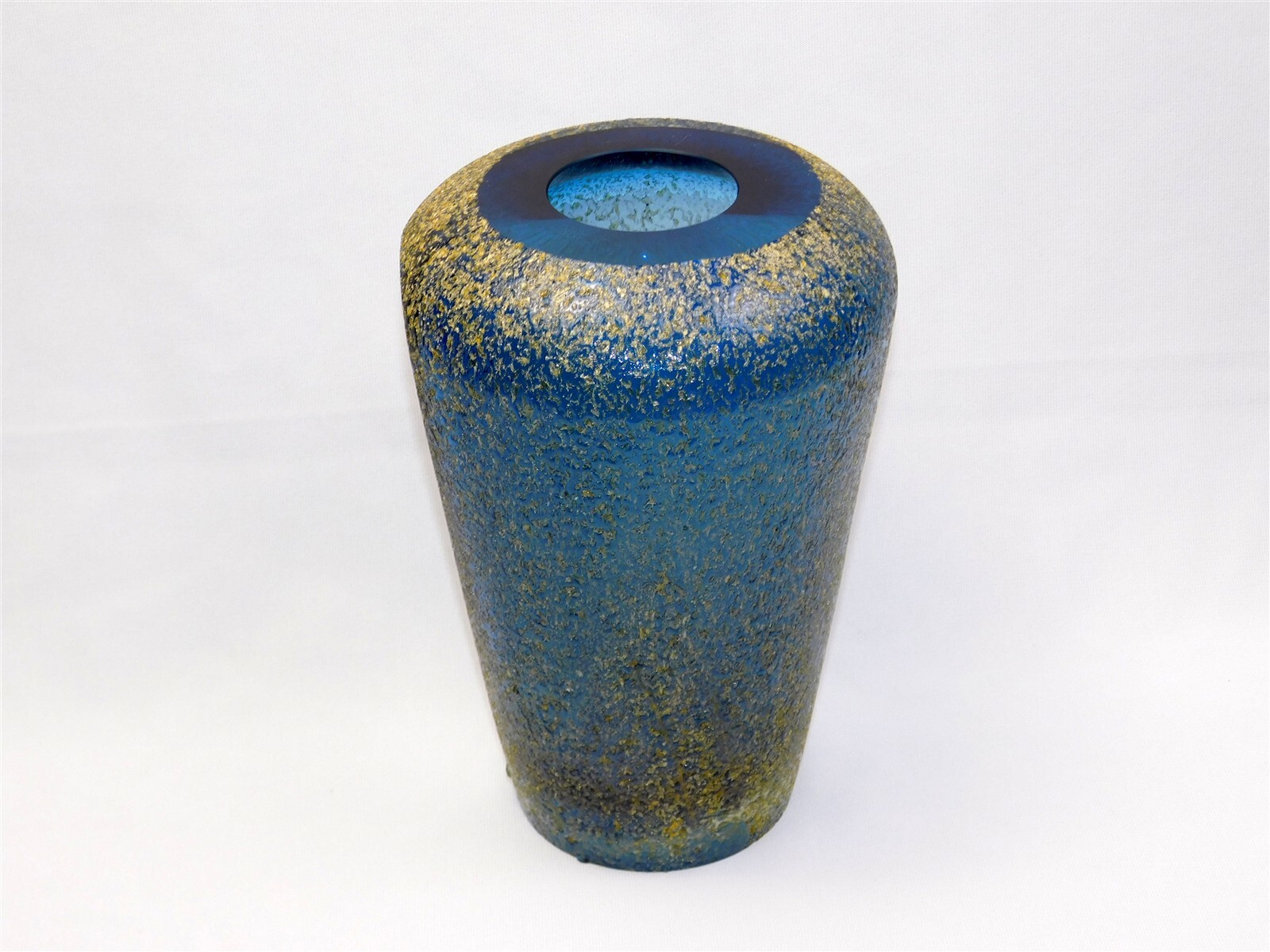 Vtg MCM MURANO Glass Sommerso Mandruzzato Cobalt Blue Textured Vase Italy 9.75″