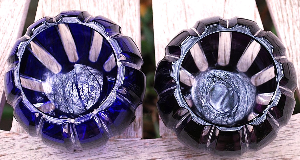 Set 2 FABERGE CUT CRYSTAL ‘Parallele’ SAPPHIRE & AMETHYST Votive Candle Holders