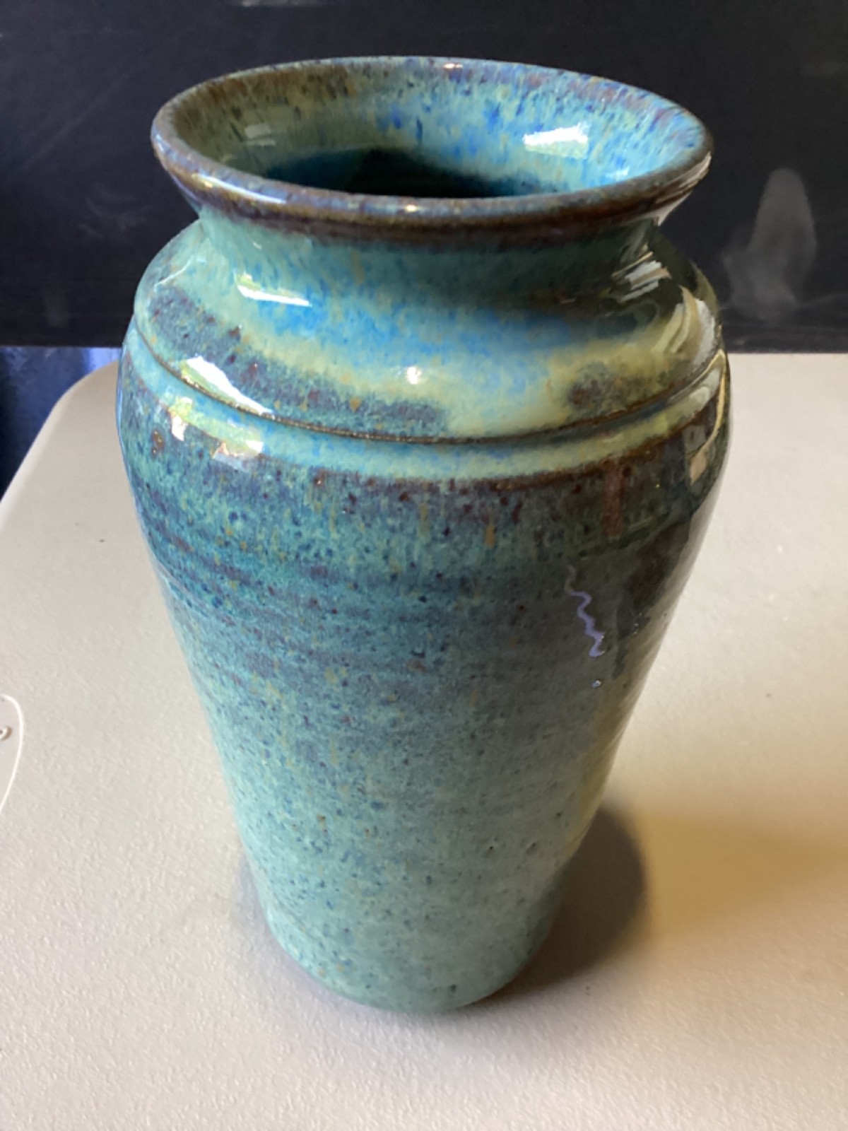 Hand Thrown Blue Glazed Art Pottery 8” Vase Signed Maria in Excellent Condition