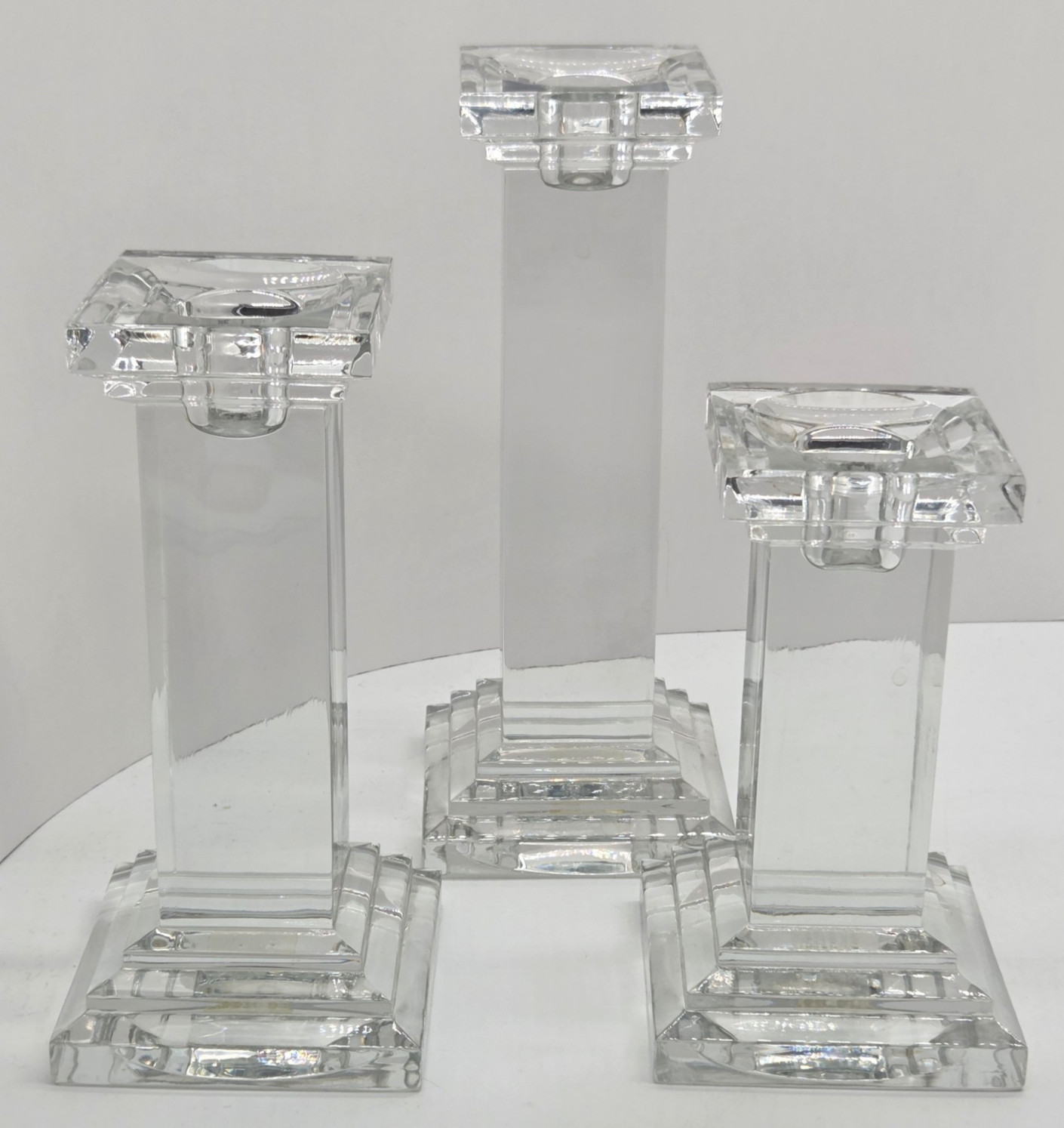 Royal Limited 24% Lead Crystal Clear Square Tiered Graduated Candlesticks Czech
