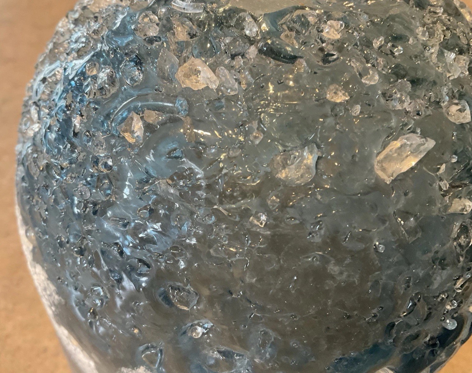 STUDIO ART GLASS :: 4 1/4” OCEAN INSPIRED BOWL VASE Sandcast Textured Frosted