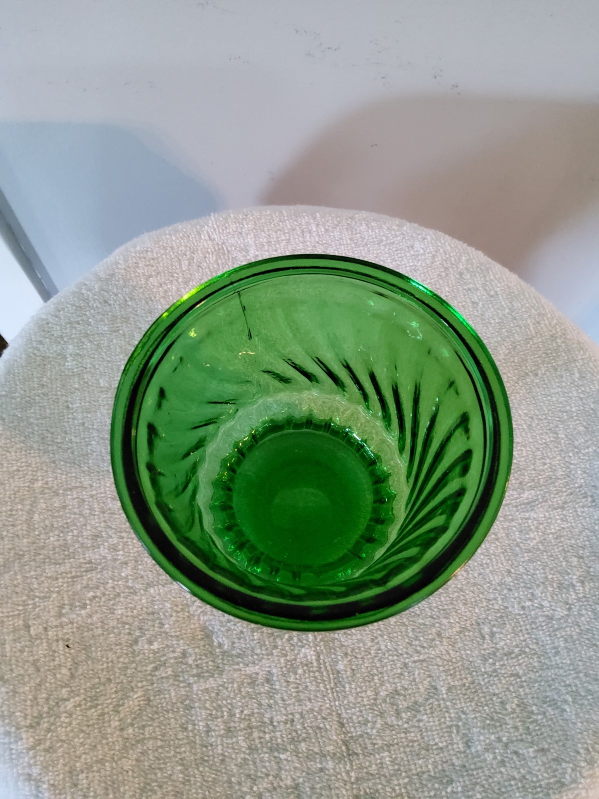 Emerald Green Glass Ribbed Footed Planter or Flower Vase