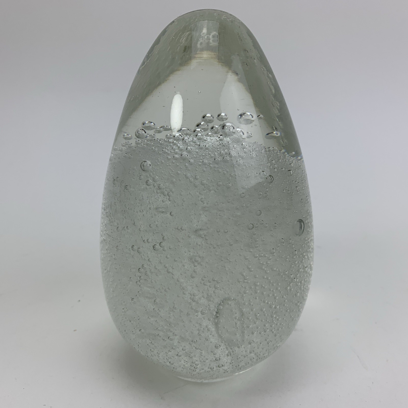 Vintage Clear Art Glass Egg Paperweight Controlled Bubbles Heavy 5.5″ 3 lbs