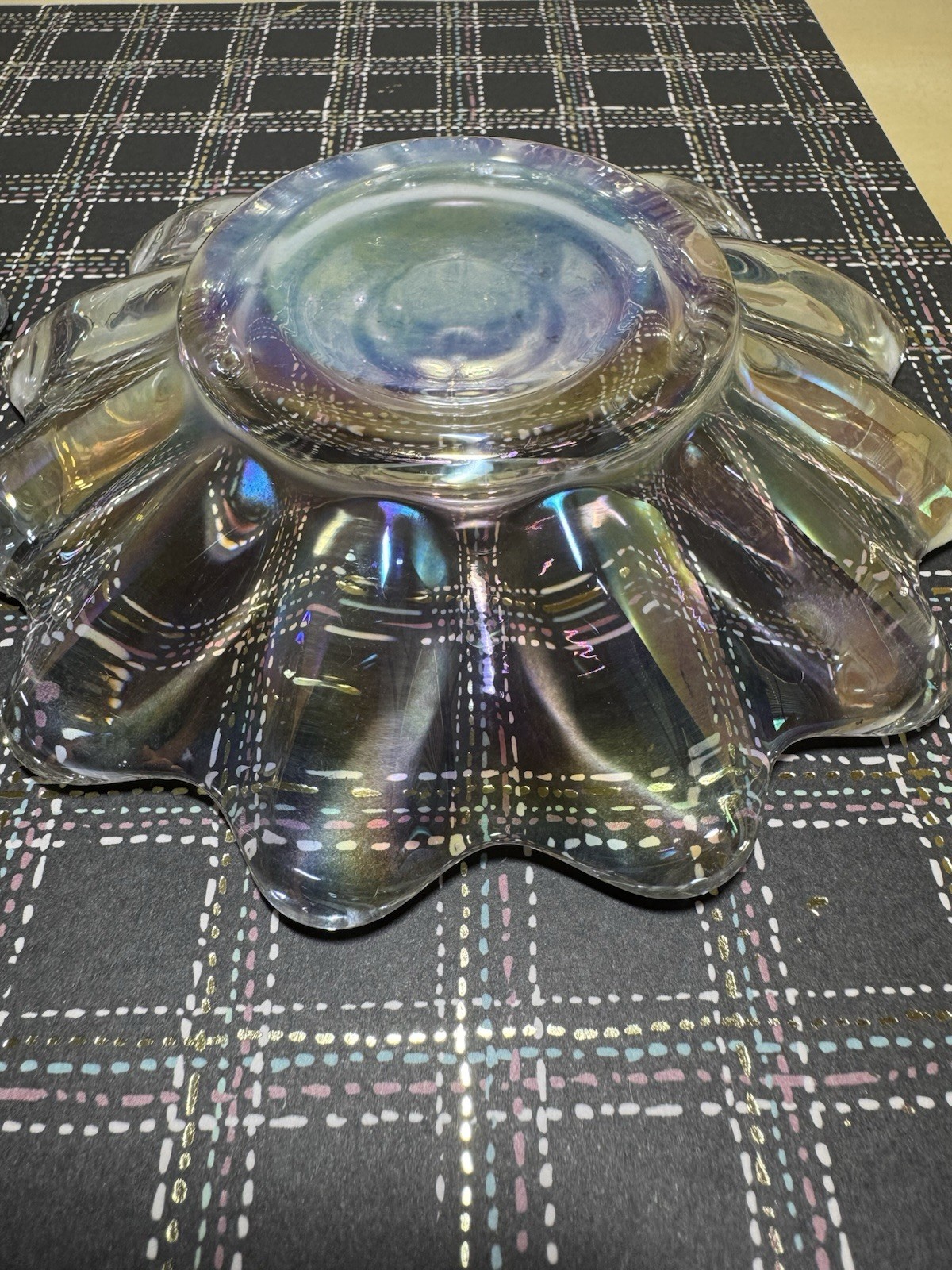Celestial Atomic Starburst Iridescent Federal Glass 5 3/8” Candle Holders Set