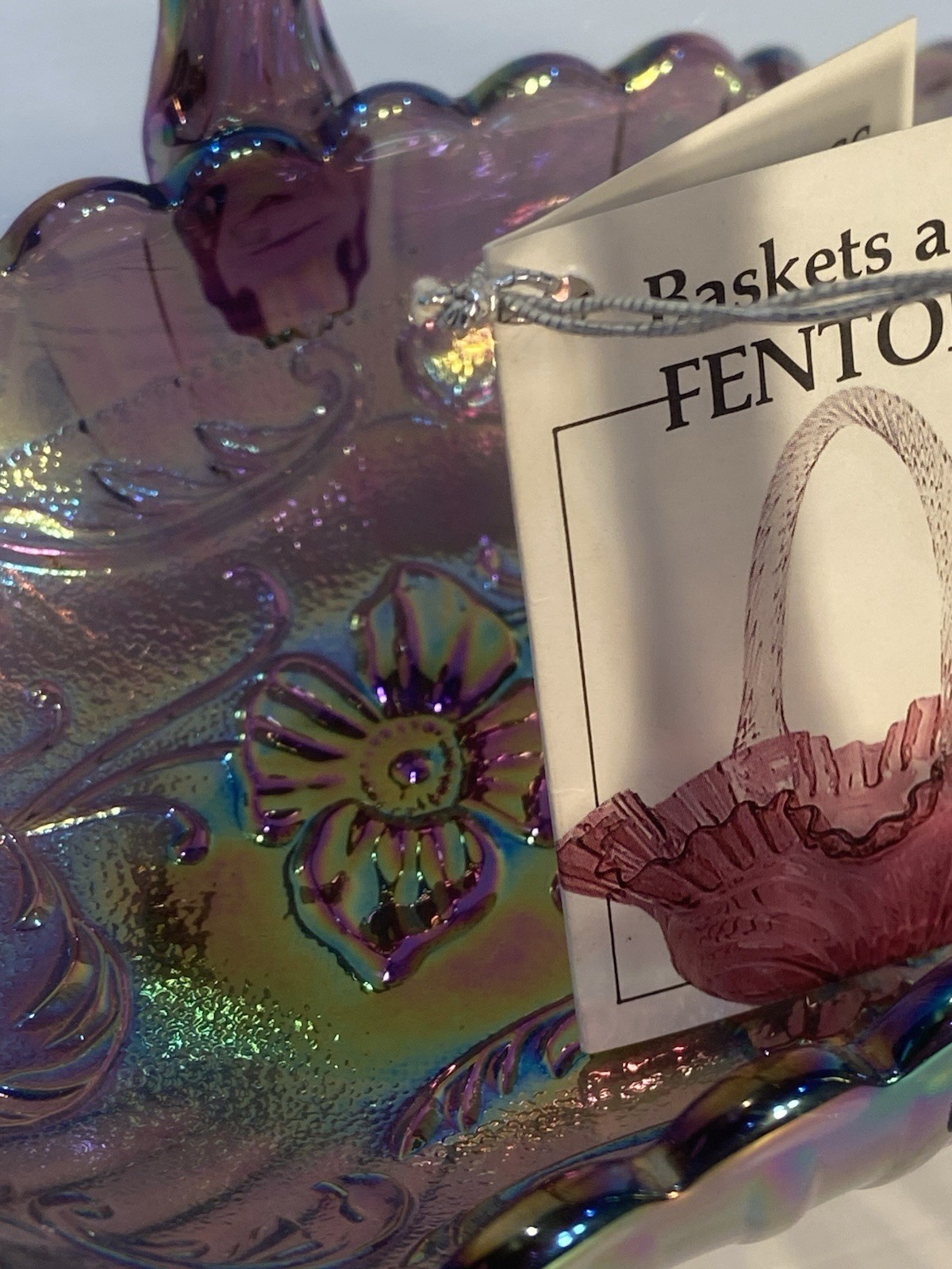 FENTON ART GLASS BASKET CARNIVAL GLASS PURPLE SWEET CANDY DISH