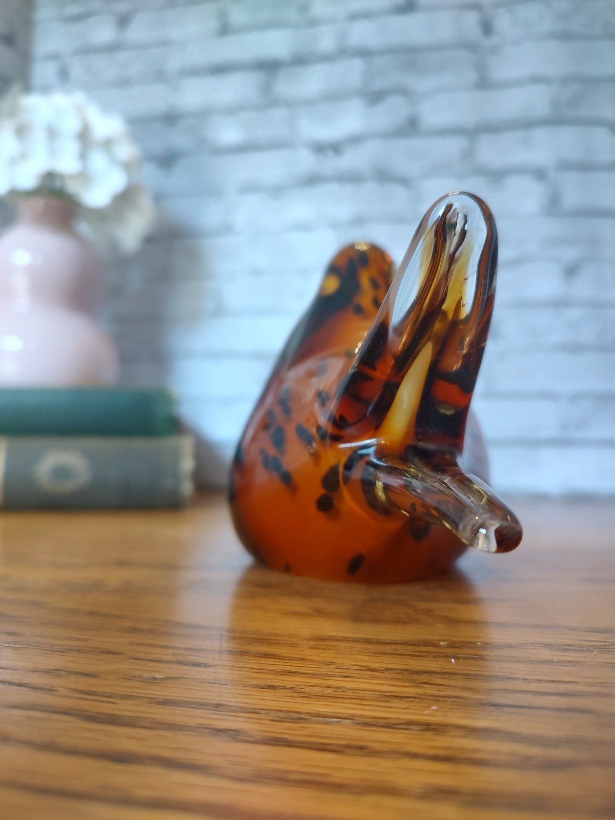 Vintage Glass Amber/Brown Bird Paperweight – Solid – No Markings