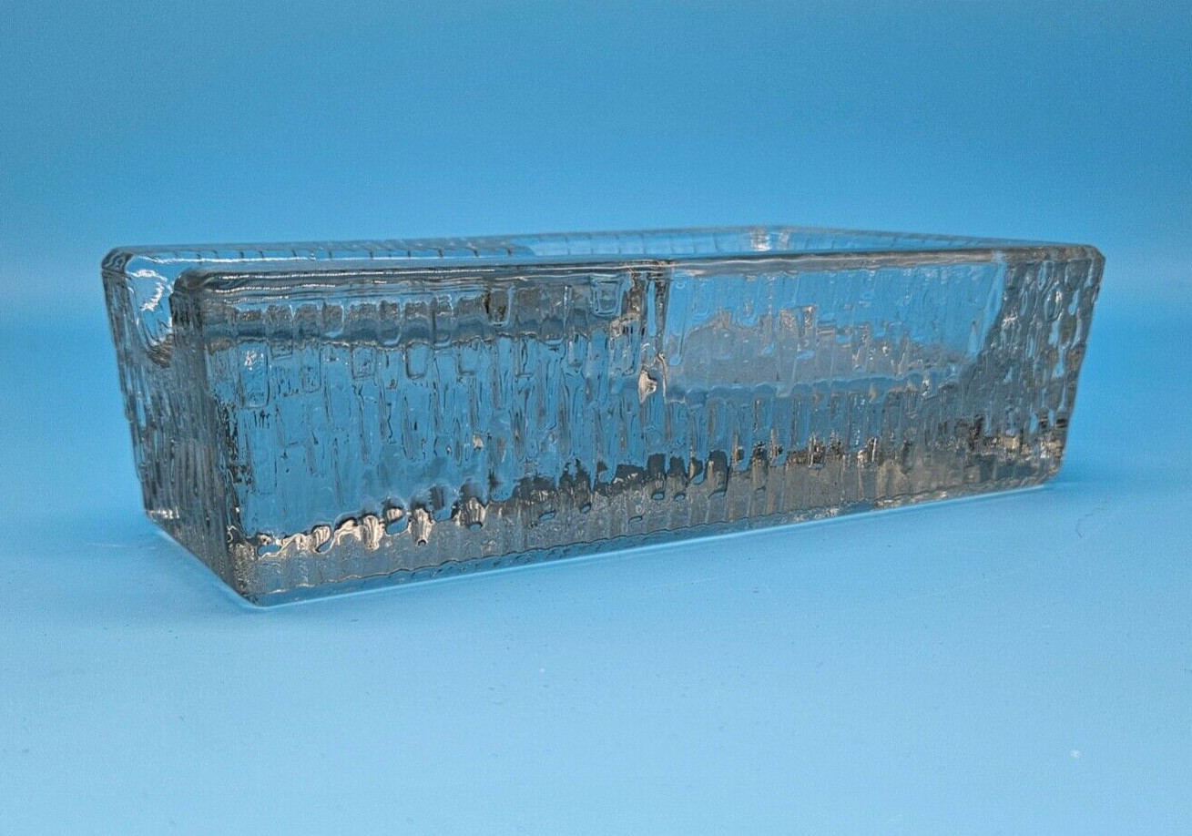 Vtg Heavy Glass Cigar Pipe Holder Clear Textured Ash Tray MCM Brutalist Retro
