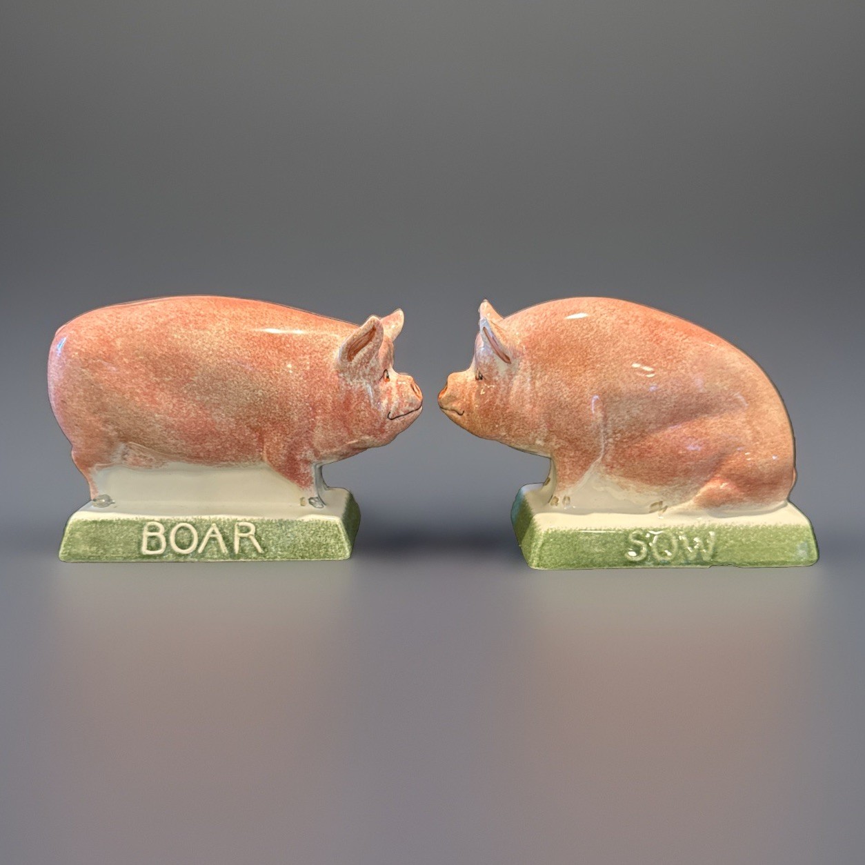 Rye Pottery 2000 Pigs Boar Sow England Pair Of 2 Pink *Read*
