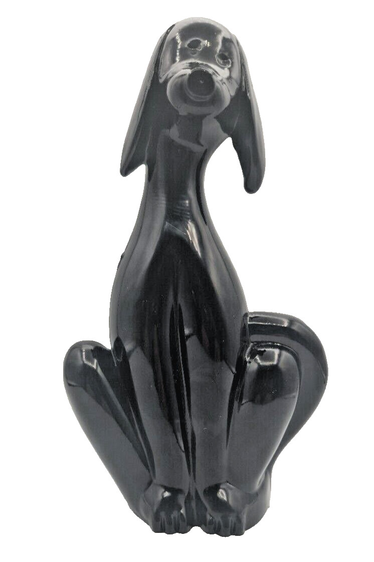 Viking Glass Epic Dog Rare Shiny Black Hound Figurine 8″ MCM By Mosser Heavy