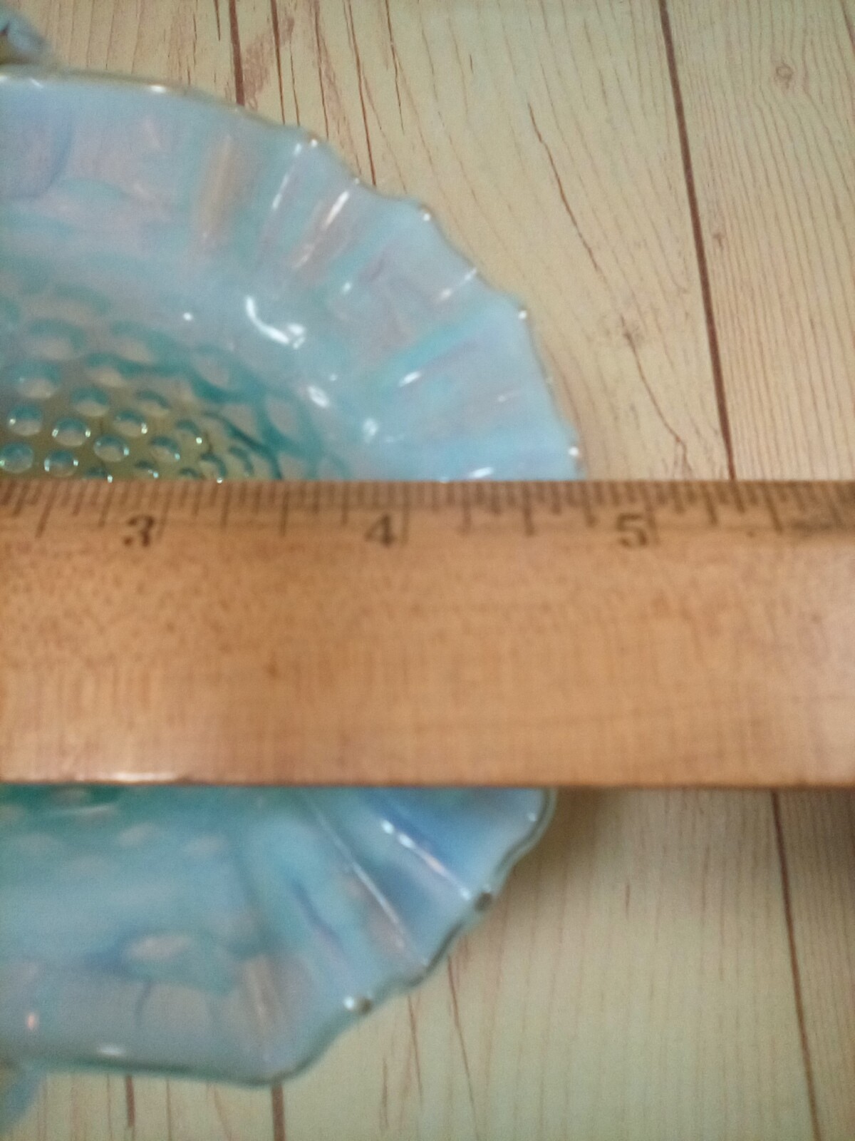 Vintage Small Fenton Aqua Blue Opalescent Hobnail Ruffled Glass Basket